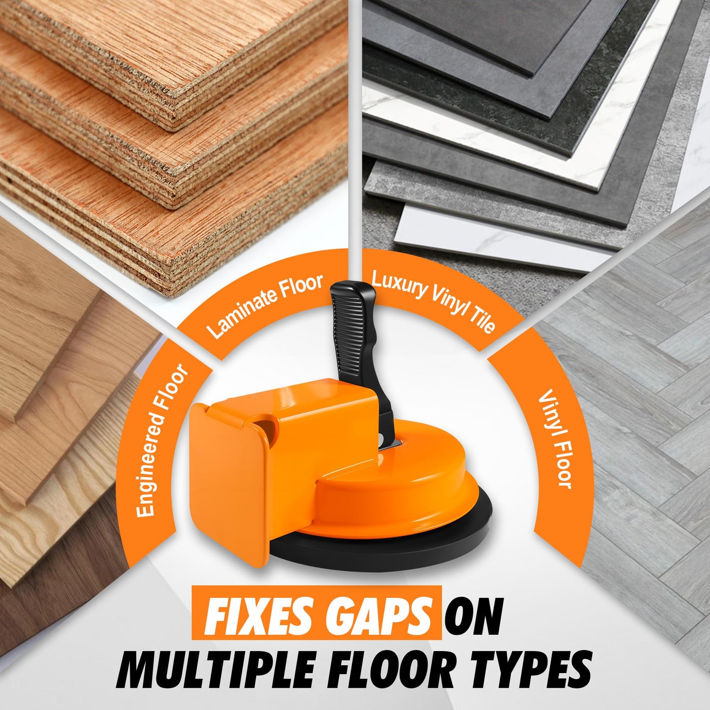 Floor Gap Fixer Tool Kit with Rubber Mallet & Suction Cup, Iron Body, 5 Sticky Pads for Laminate, Vinyl, Wood & Tile Flooring Repair