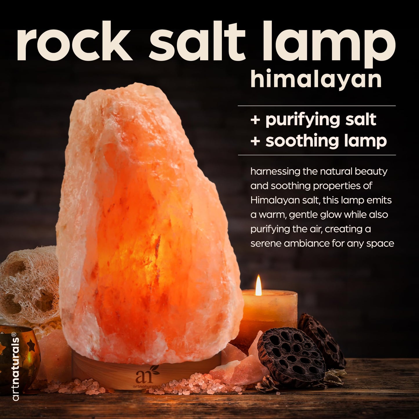 Artnaturals Himalayan Salt Lamp - Hand Carved Pink Crystal Night Light with Wooden Base for Relaxation & Energy