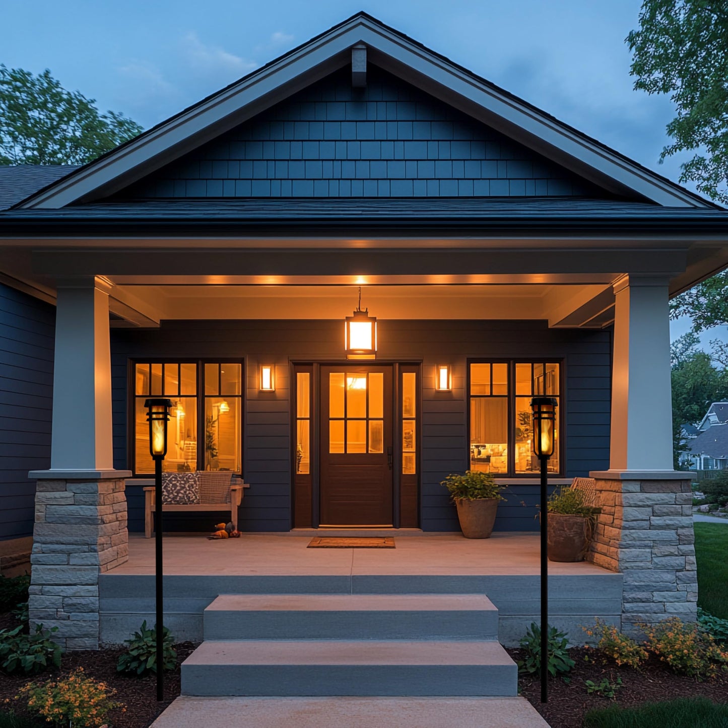 Metal Solar Torch Lights 2-Pack, Adjustable 24"-50", Waterproof LED Tiki Torches for Outdoor Yard, Patio, Garden Pathway – Matte Black