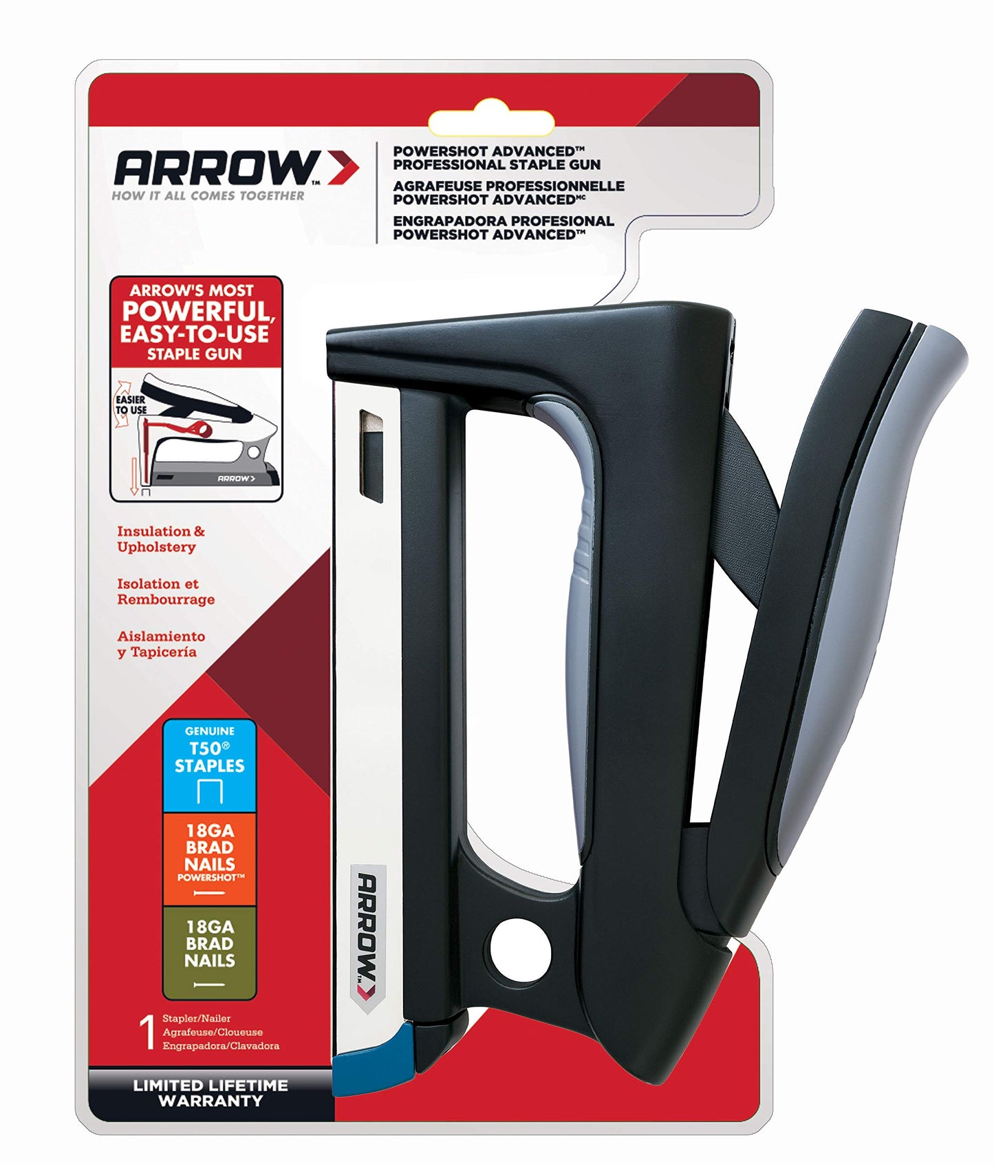 Arrow T50HS PowerShot 2-in-1 Heavy Duty Staple & Nail Gun for Wood, Furniture, Upholstery & Crafts – Fits T50 Staples & 5/8” Brad Nails