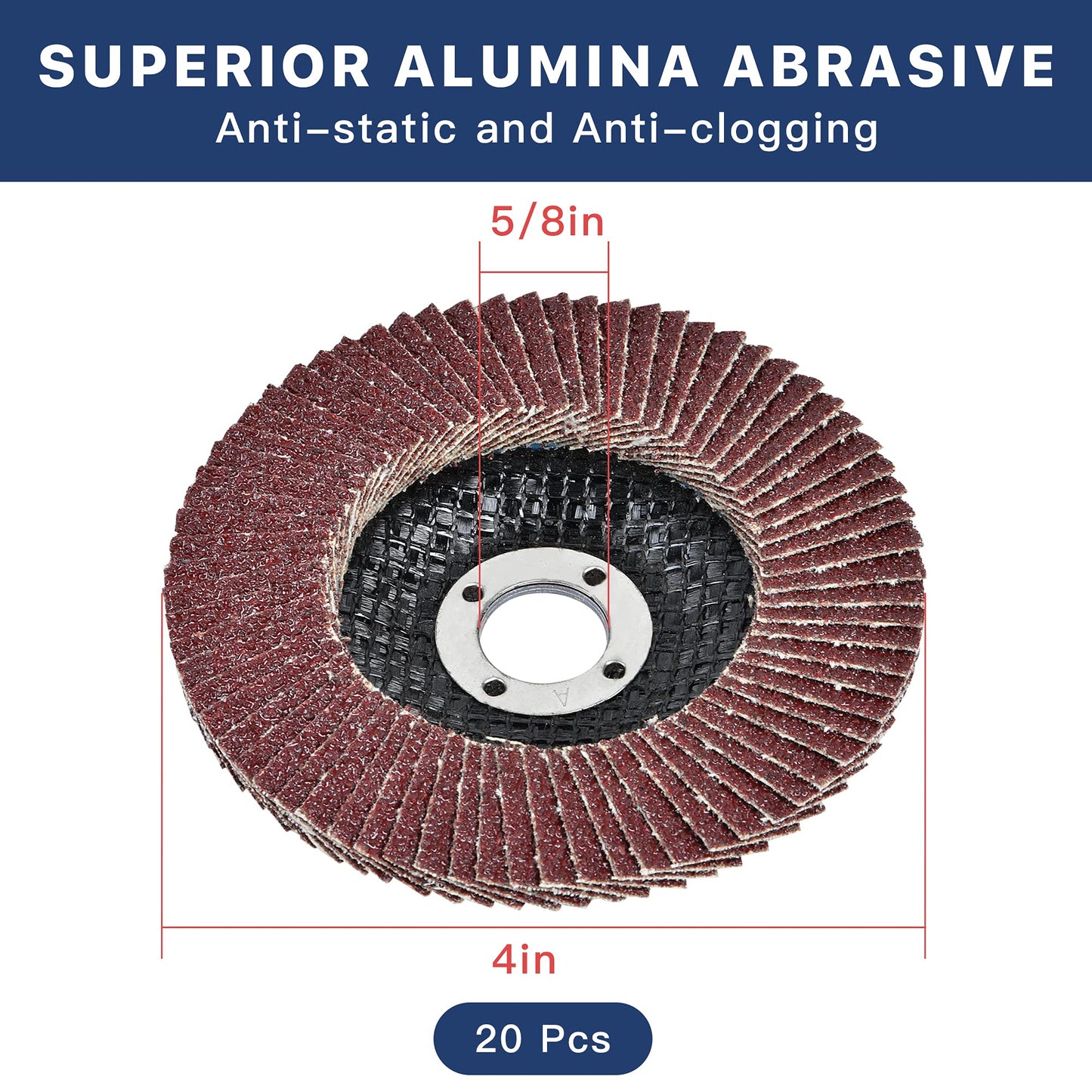 4 Inch Flap Discs, Akamino 20 PCS 40 60 80 120 Grit Assorted Sanding Pad for Angle Grinder, Compatible with Dewalt Makita