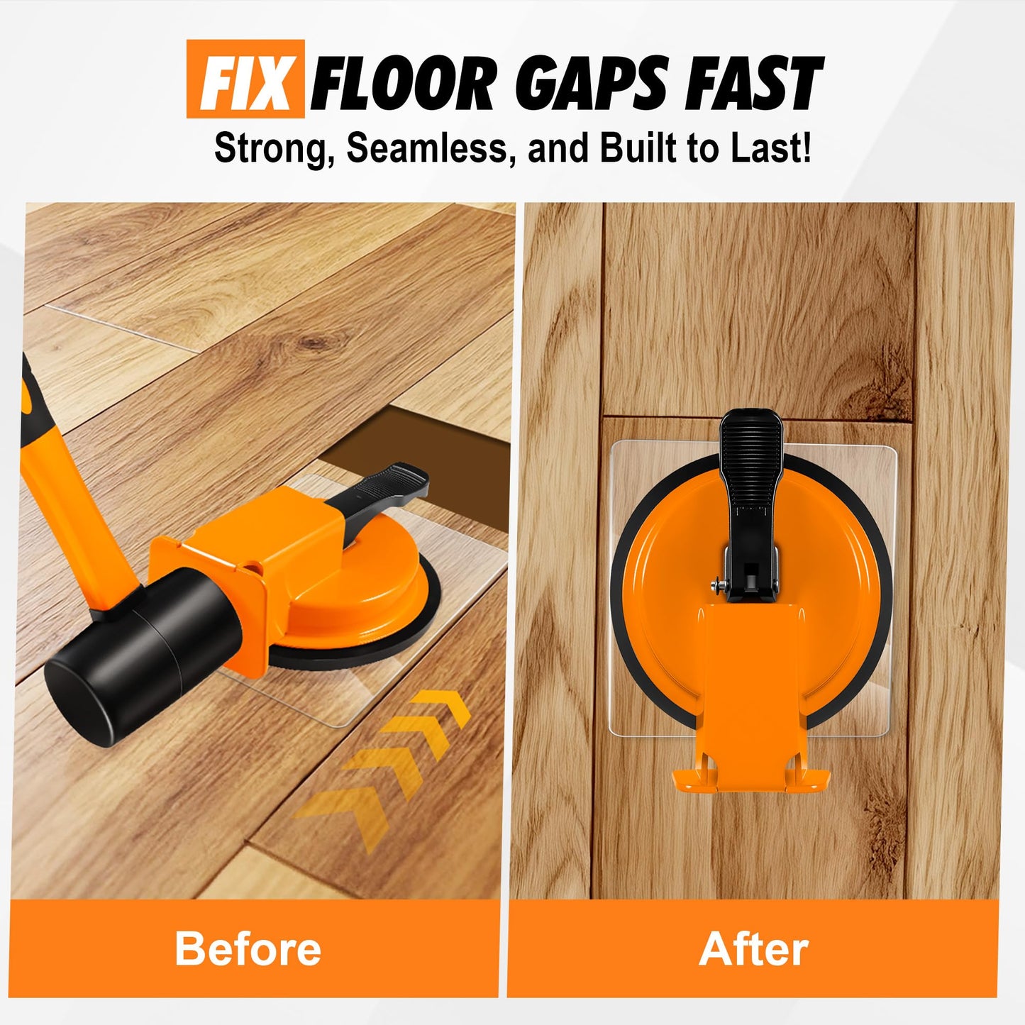 Floor Gap Fixer Tool Kit with Rubber Mallet & Suction Cup, Iron Body, 5 Sticky Pads for Laminate, Vinyl, Wood & Tile Flooring Repair