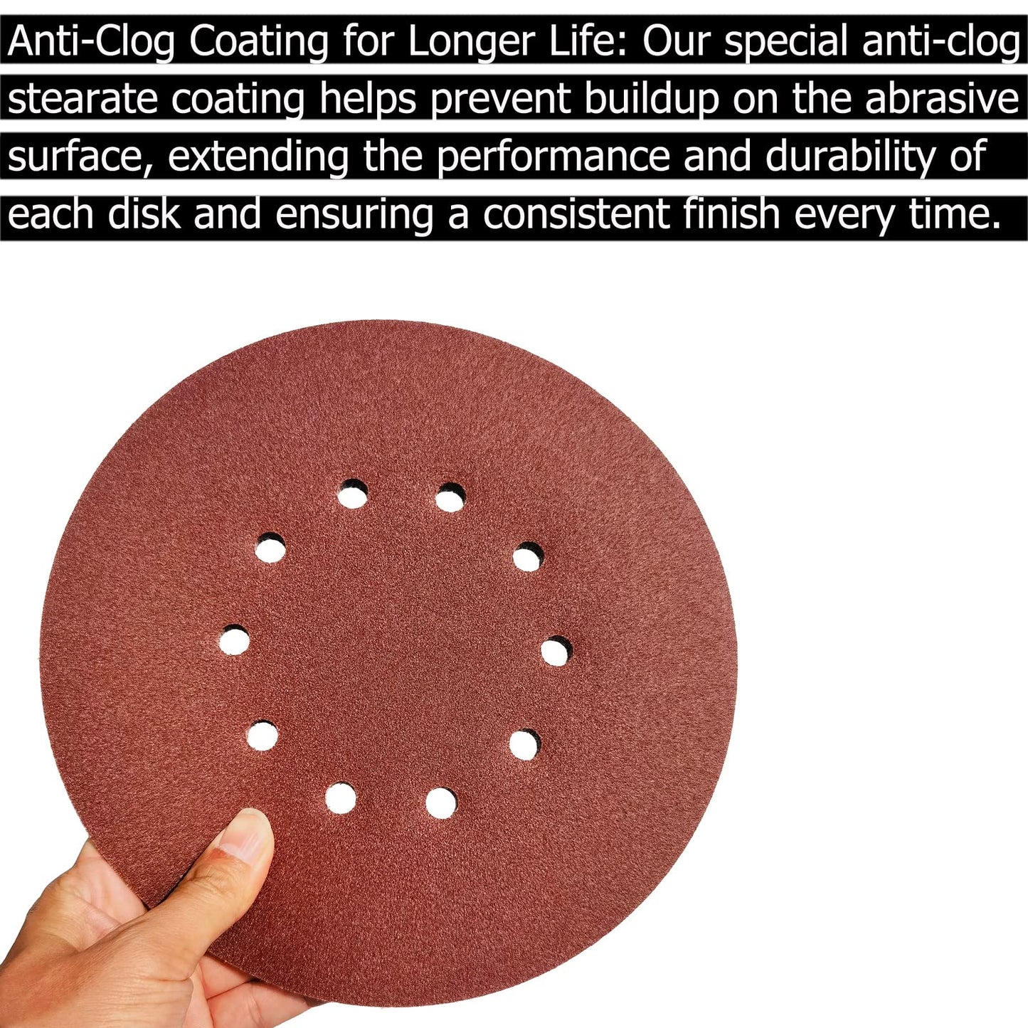 SACKORANGE 50-Pack 9-Inch 120 Grit Drywall Sanding Discs, 10-Hole Hook & Loop Aluminum Oxide Sandpaper for Drywall, Wood & Furniture Finishing