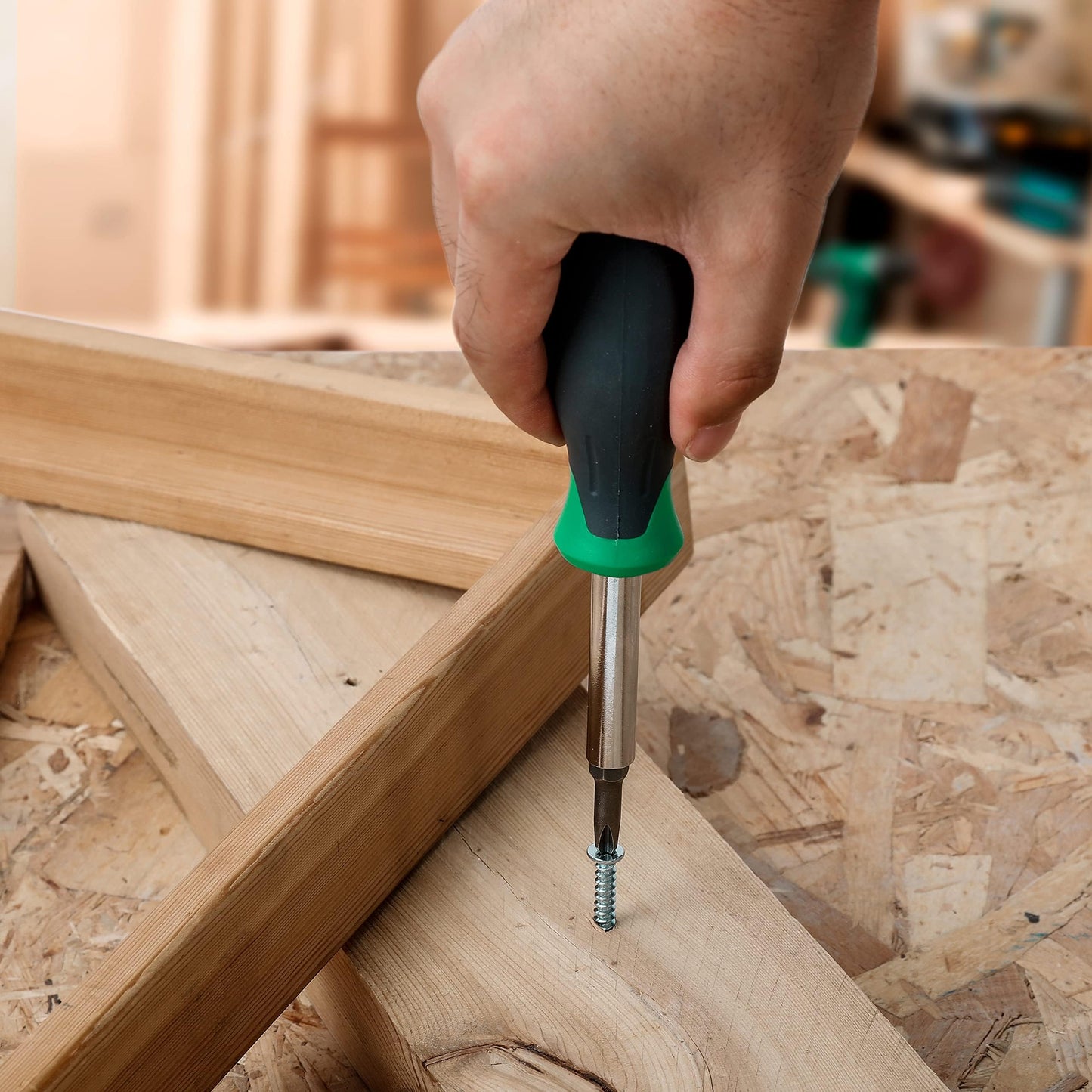 Amazon Basics 6-in-1 Multi-Bit Screwdriver/Nut Driver, Multicolor(Silver, Northern Glow Green, Grey)