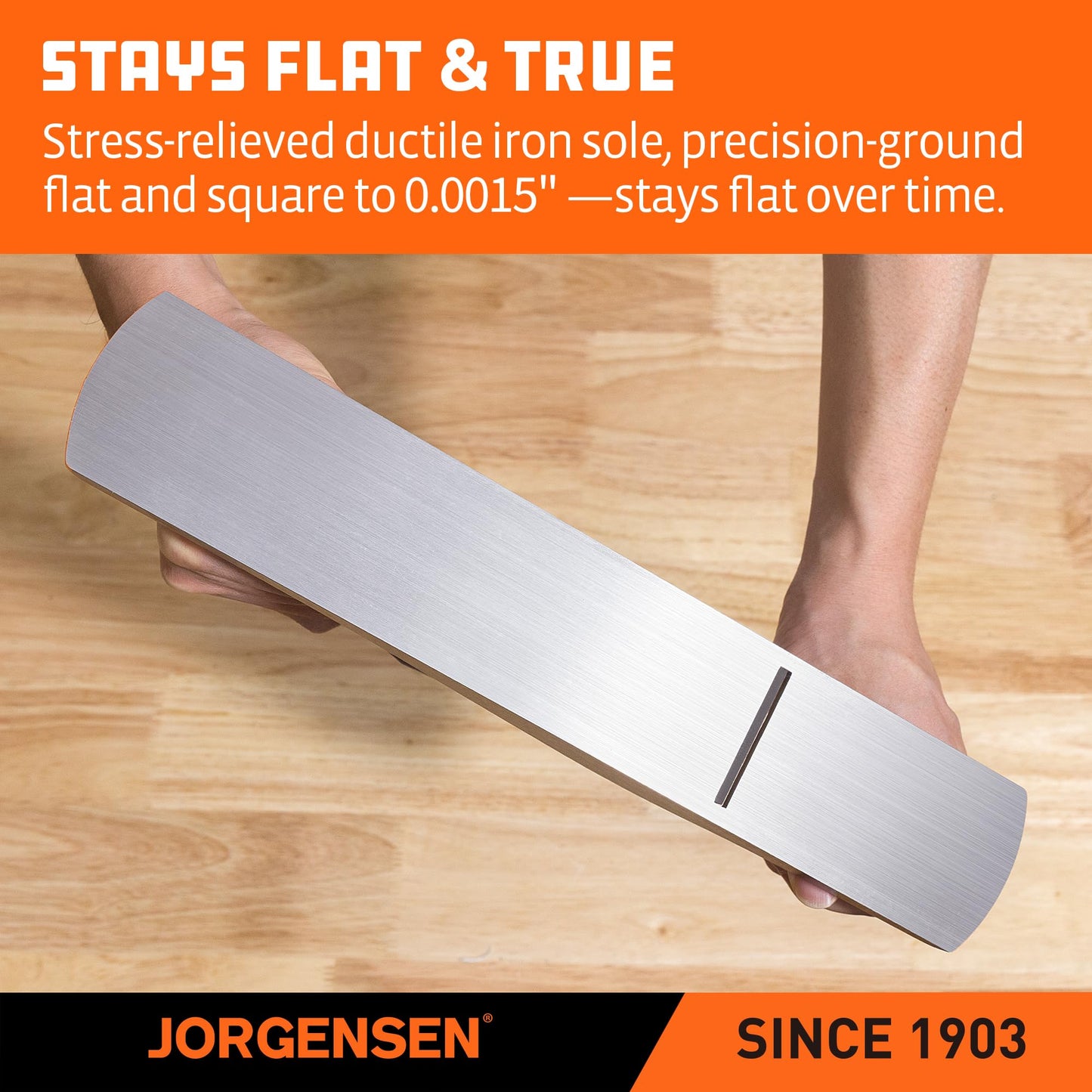 JORGENSEN No.5 Wood Planer - Professional Hand Plane for Flattening & Smoothing Wood, Adjustable Depth, Ergonomic Ductile Iron Body