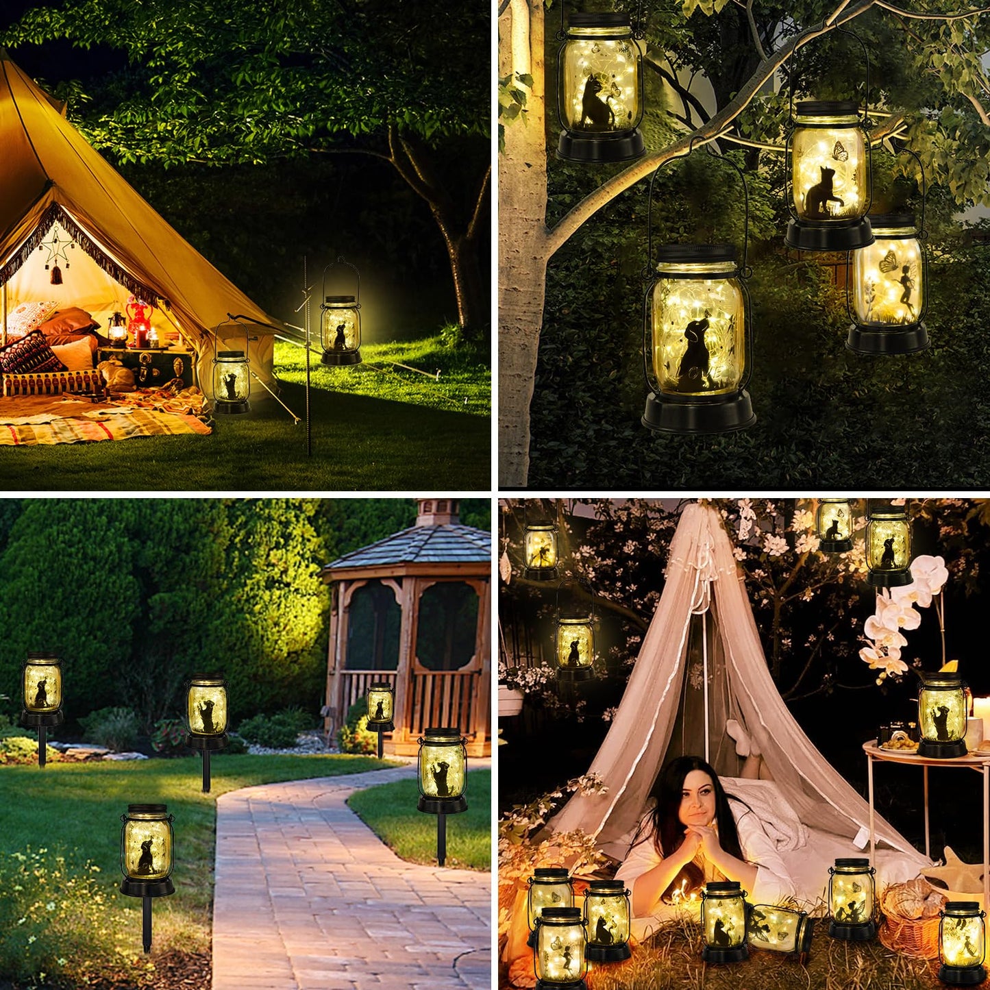 Dog Lover Gifts for Women & Moms – Butterfly Solar Dog Lanterns, Outdoor Hanging Fairy Lights, Yard Garden Patio Puppy Decor