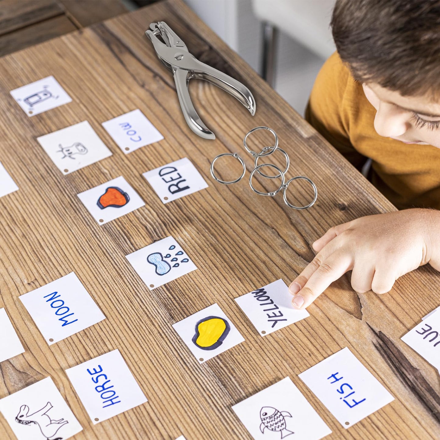 Oligei Single Hole Punch, 8 Sheet Capacity Hole Puncher, Paper Punch with 10P Binder Rings, Hole Puncher for Crafts, Scrapbooks (Silver)