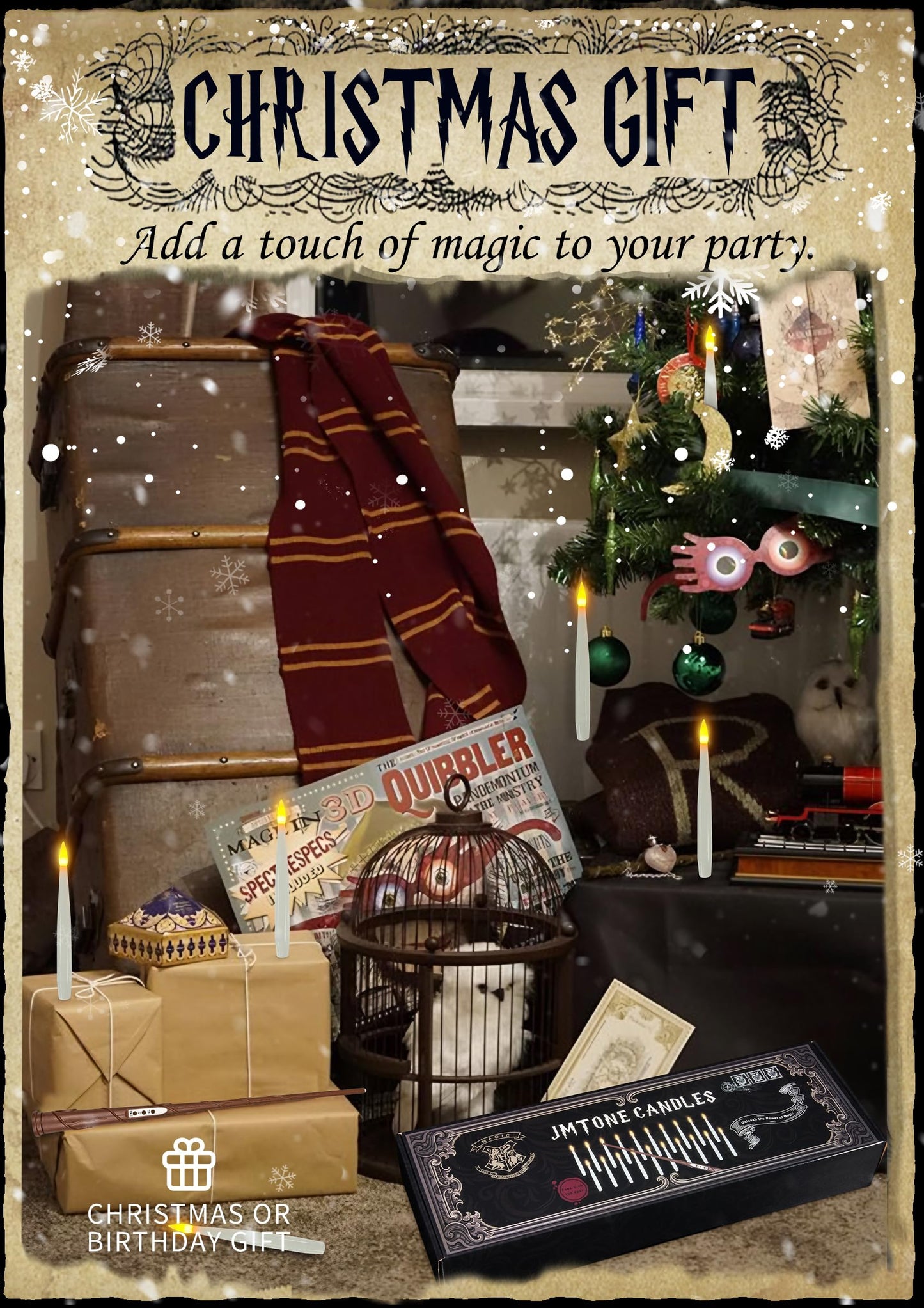 Christmas Decorations – 20PCS Floating Flameless LED Candles with Wand Remote, Warm Flickering Hanging Taper Candles for Theme Parties