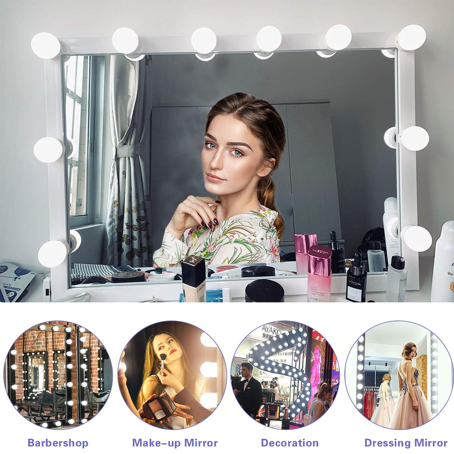 SICCOO Hollywood Style Vanity Mirror Lights, 10 Dimmable LED Bulbs, USB Powered, DIY Makeup Dressing Table & Bathroom Lighting Strip