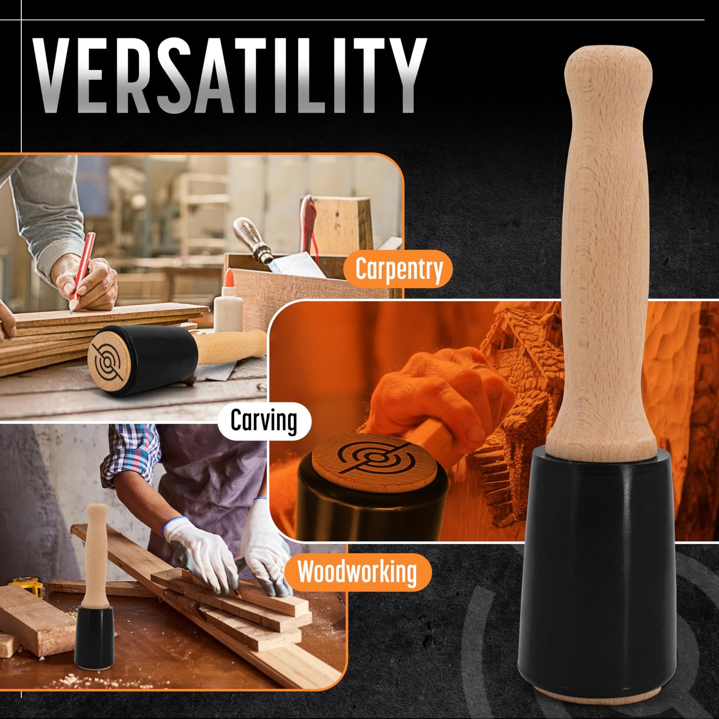 Schaaf Tools 15oz Wood Carving Mallet – Comfortable Handle, Non-Marring Urethane Head, Reduces Fatigue, Ideal for Woodworking & Chisels