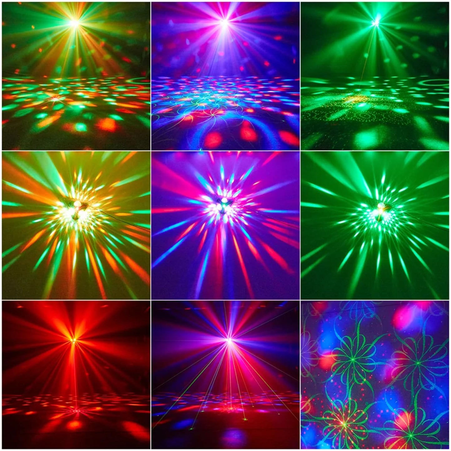 Yinpkteo 4-in-1 Disco Ball Party Lights, 3 RGB + Red & Green Pattern Strobe Lamp for Home, Birthday, Halloween, Christmas & Dance Parties