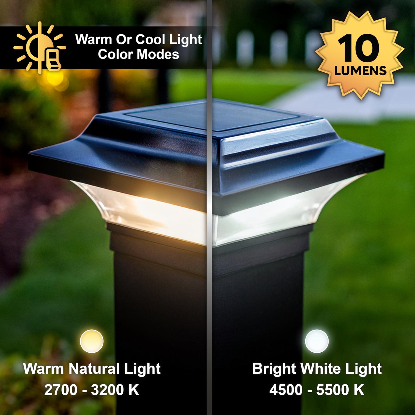 Classy Caps Imperial Solar Post Cap Black SLO82B – Fits 2"-2.5" Posts, LED Solar Light, Cast Aluminum, Warm & Cool Modes