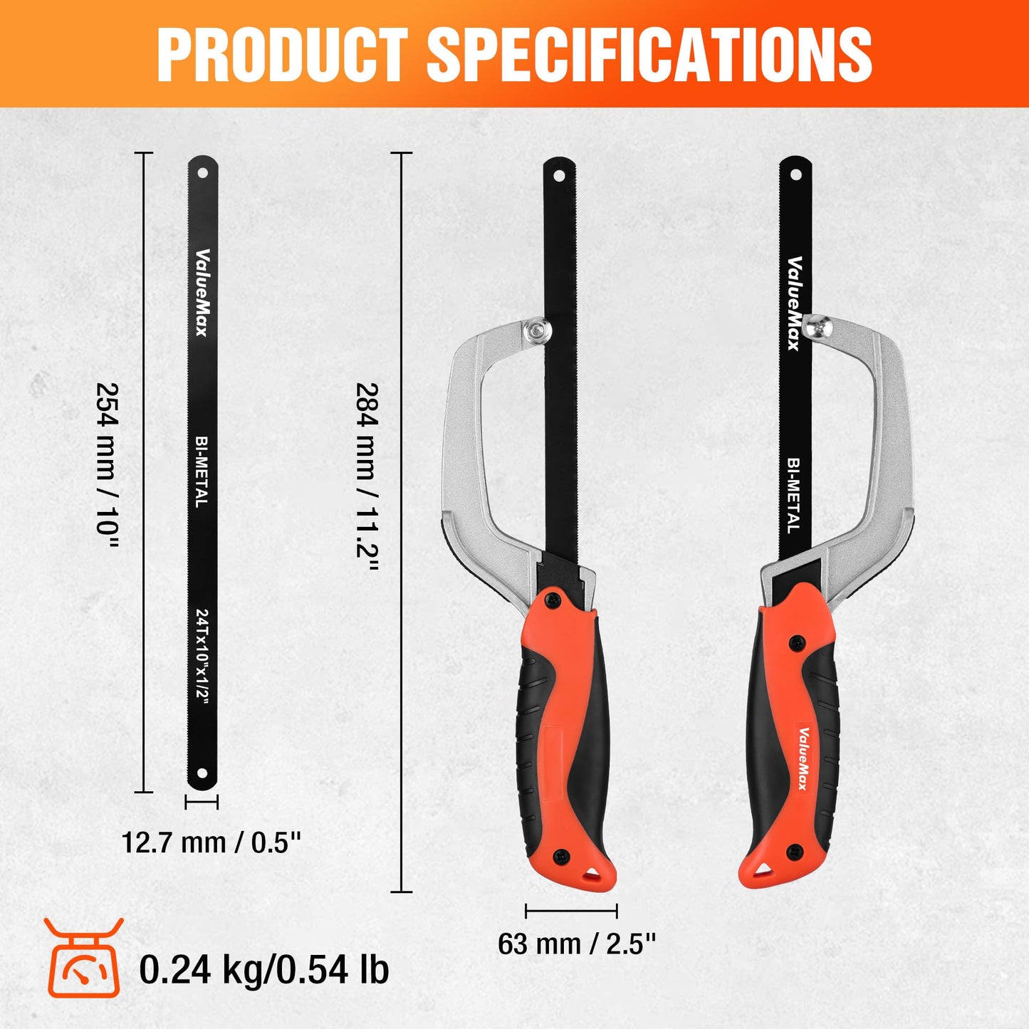 ValueMax Hacksaw, Mini Metal Saw Tool with Extra 1 Piece Bi-Metal 10 Inch Blade, Aluminum Small Hack Saw Cutter for Wood, PVC, Iron, Copper