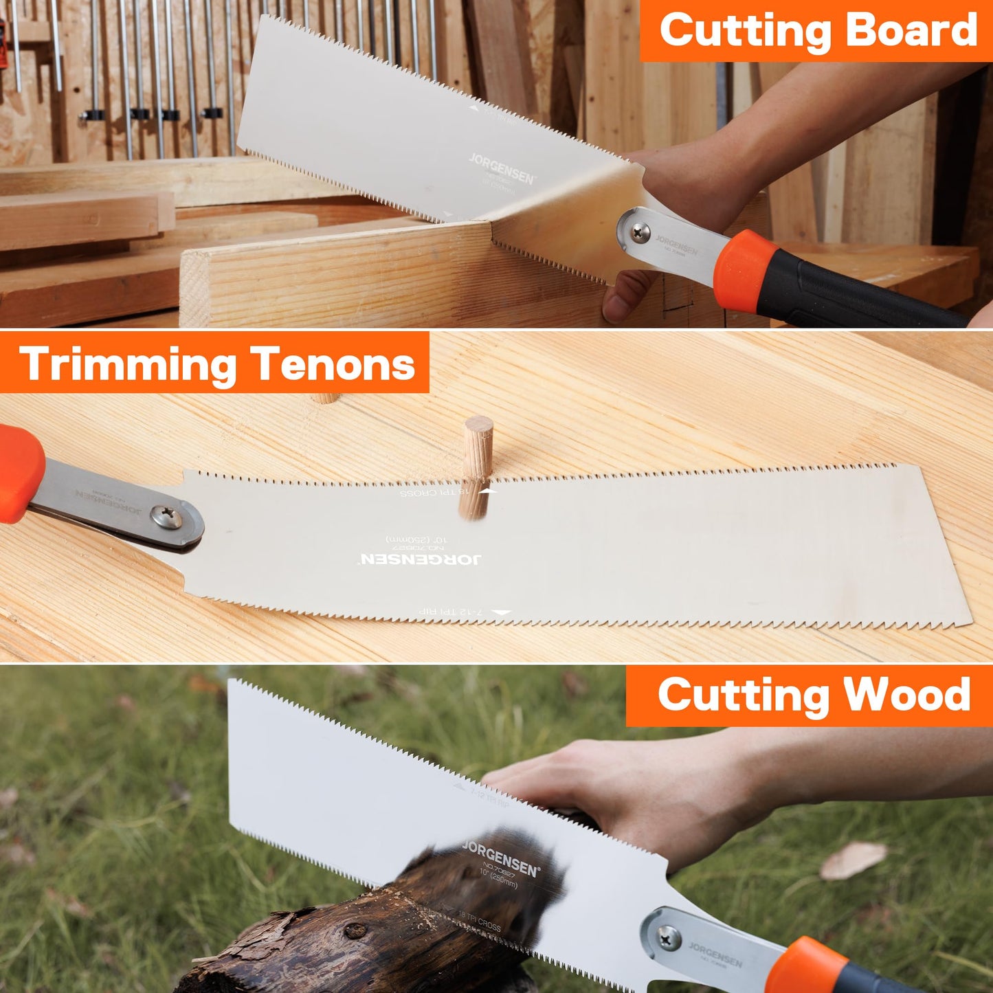 JORGENSEN 10-Inch Japanese Pull Saw, Double Edge Hand Saw with SK5 Flexible Replaceable Blade, 7–12 & 18 TPI Flush Cut for Woodworking