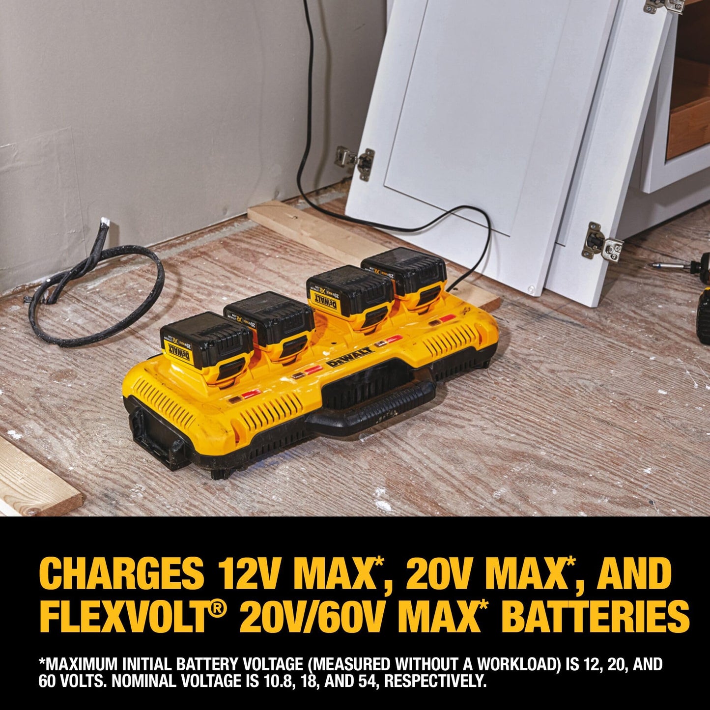 DEWALT Battery Charger for 12V MAX, 20V MAX and FLEXVOLT 20V/60V MAX Batteries, 8 Amp, 4 Port Simultaneous Fast Charging Station (DCB104)