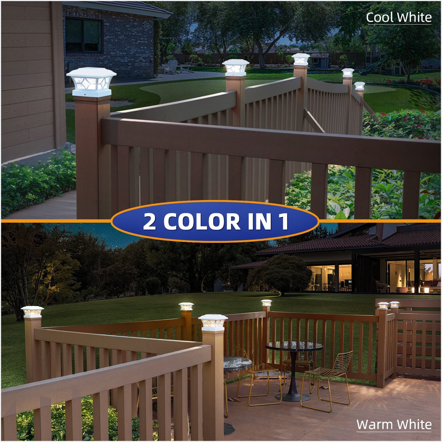 APONUO 8-Pack Solar Post Cap Lights for 4x4, 5x5, 6x6 Fences – Larger, Long-Lasting 1000mAh Battery, 2 Modes, IP64 Waterproof (White)