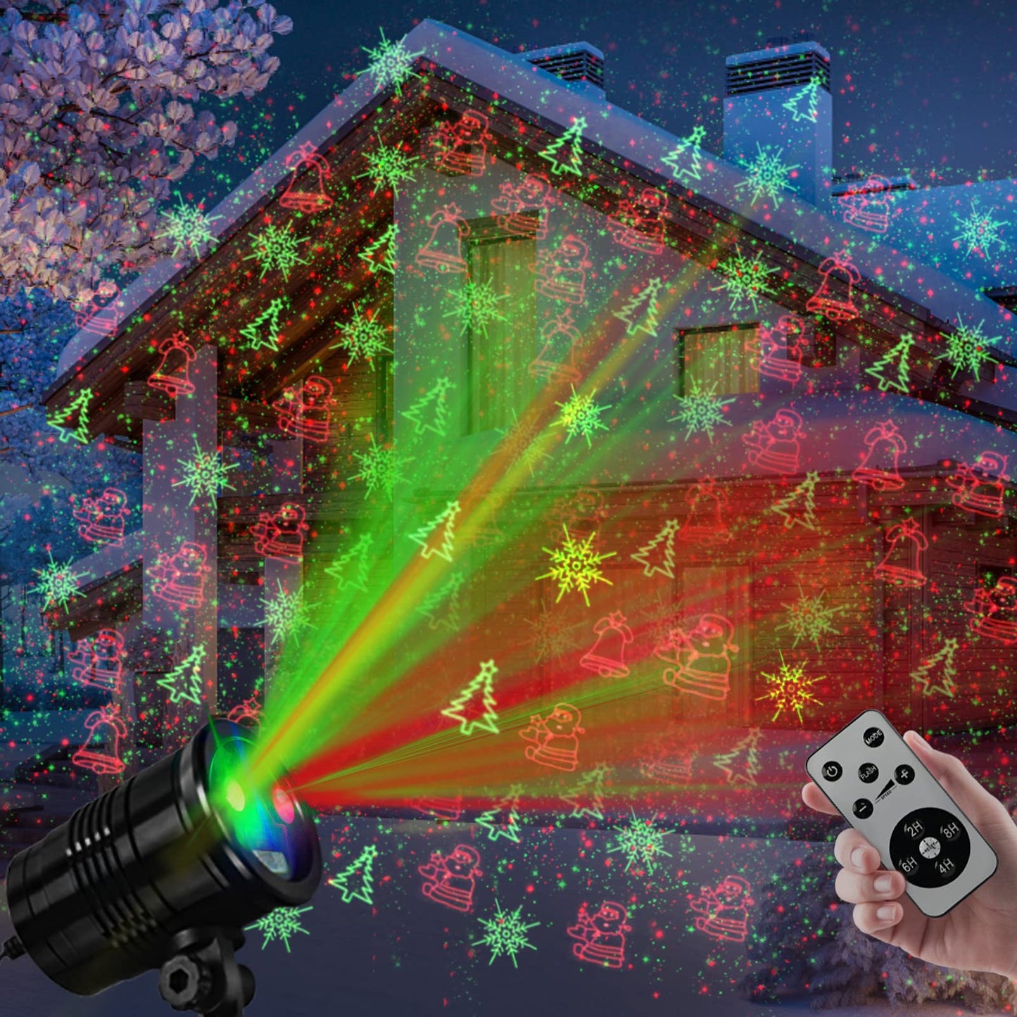 Christmas Laser Lights Outdoor Waterproof LED Star Projector, Red & Green, Wireless Remote for Home, Yard, Garden, Patio, Indoor Decor