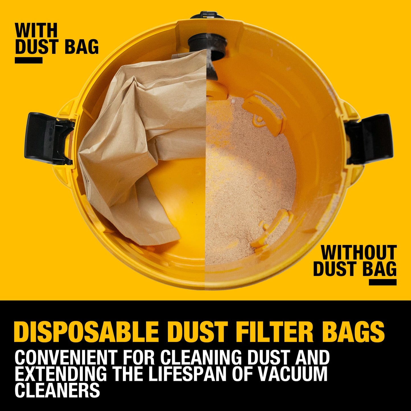 3-Pack DEWALT DXVA19-4101 Dust Bags for 6-10 Gallon Wet/Dry Vacuums, Compatible with DXV06P DXV09P DXV10P Series