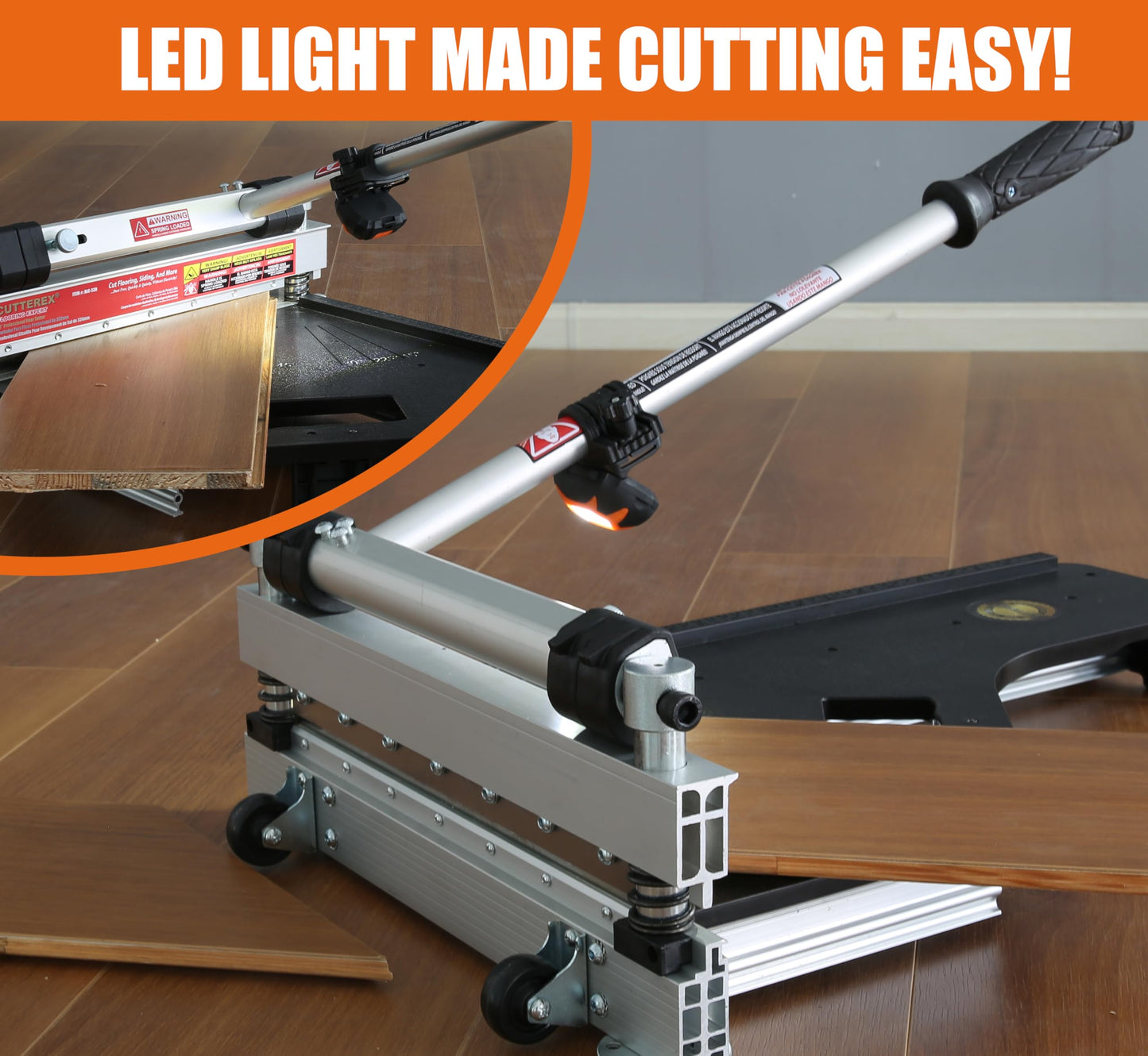 13" Laminate & Vinyl Floor Cutter with Wheels – Easy Angle & Length Cuts, Flooring Tool for LVP, LVT, SPC, WPC, VCT, HSS Blade & LED