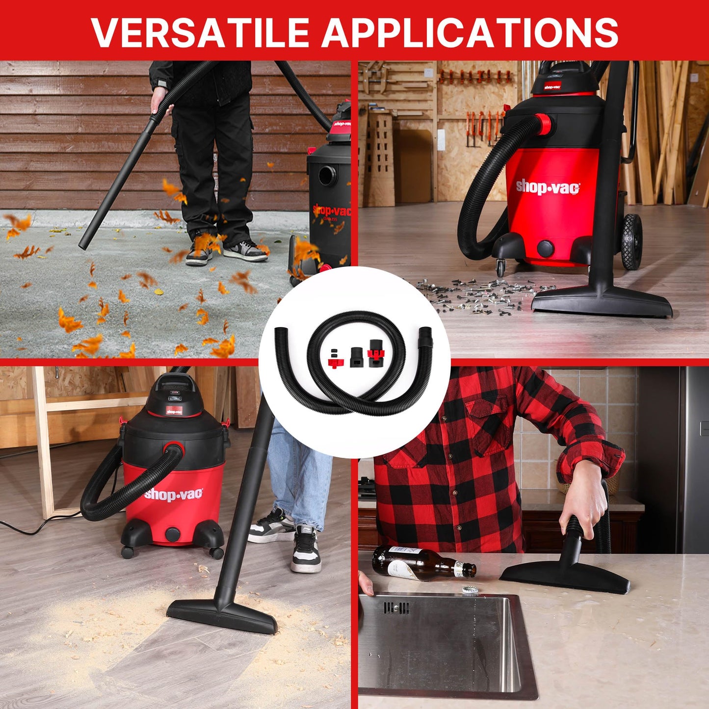 Shop-Vac 8' X 2-1/2" Universal Hose Black, Replacement Hose Compatible with Rigid, Dewalt, Husky, Craftsman, Bauer, Masterforce Vacuum Cleaners