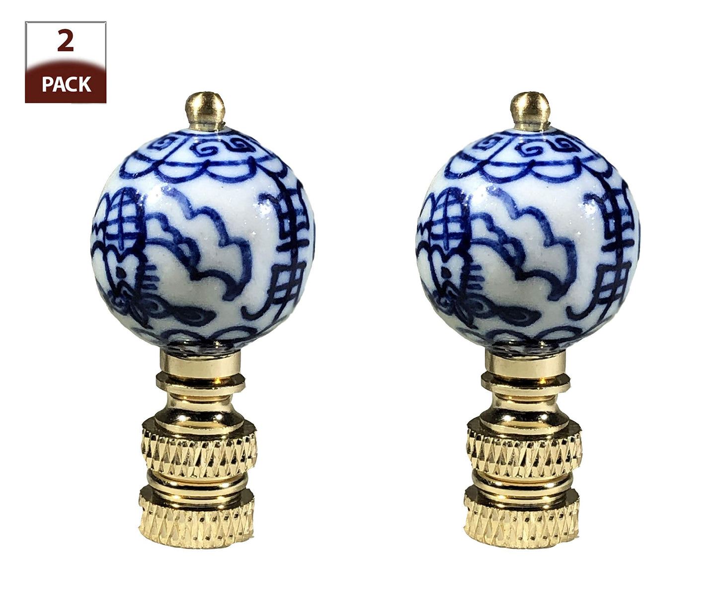 Royal Designs, Inc. Decorative Chinoiserie Blue and White Lamp Finials (Asian Motif - 2 Pk)