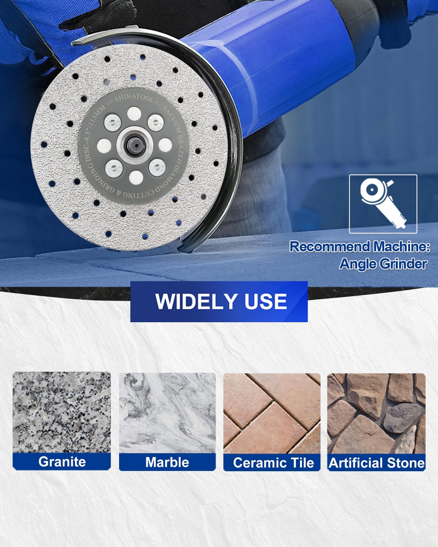 SHDIATOOL 4-1/2" Diamond Grinding Disc, 5/8-11 Arbor, Double-Sided Vacuum Brazed, Fast Cutting & Shaping for Marble & Ceramic, Grit 40/50