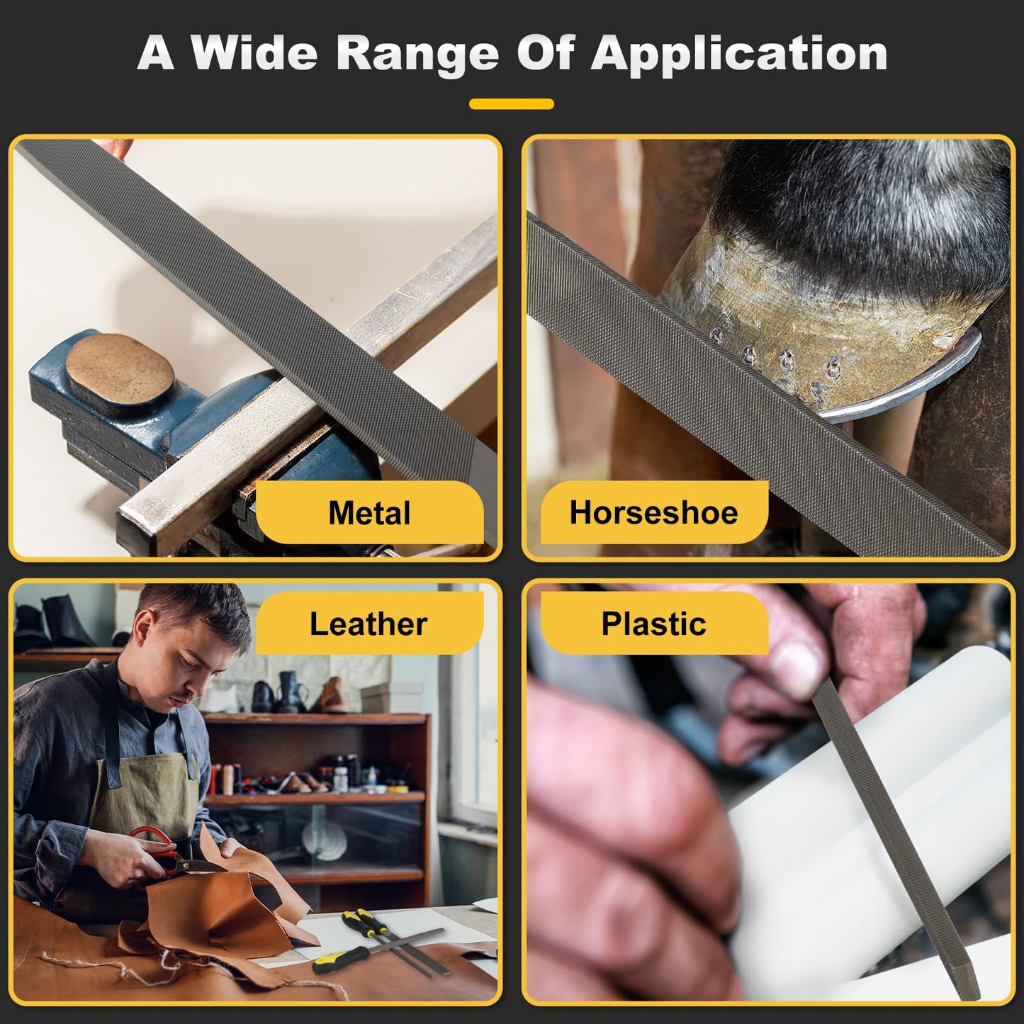 MORROWIND 3-Pc Metal File Set, 8" Carbon Steel Flat, Half-Round & Round Files, Heavy-Duty for Metal, Wood, Plastic – Yellow