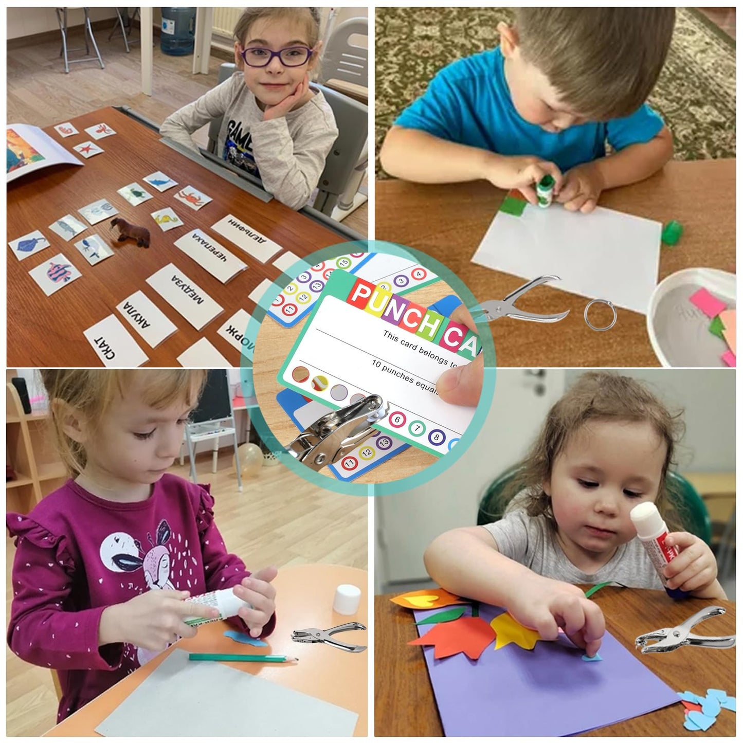 Oligei Single Hole Punch, 8 Sheet Capacity Hole Puncher, Paper Punch with 10P Binder Rings, Hole Puncher for Crafts, Scrapbooks (Silver)