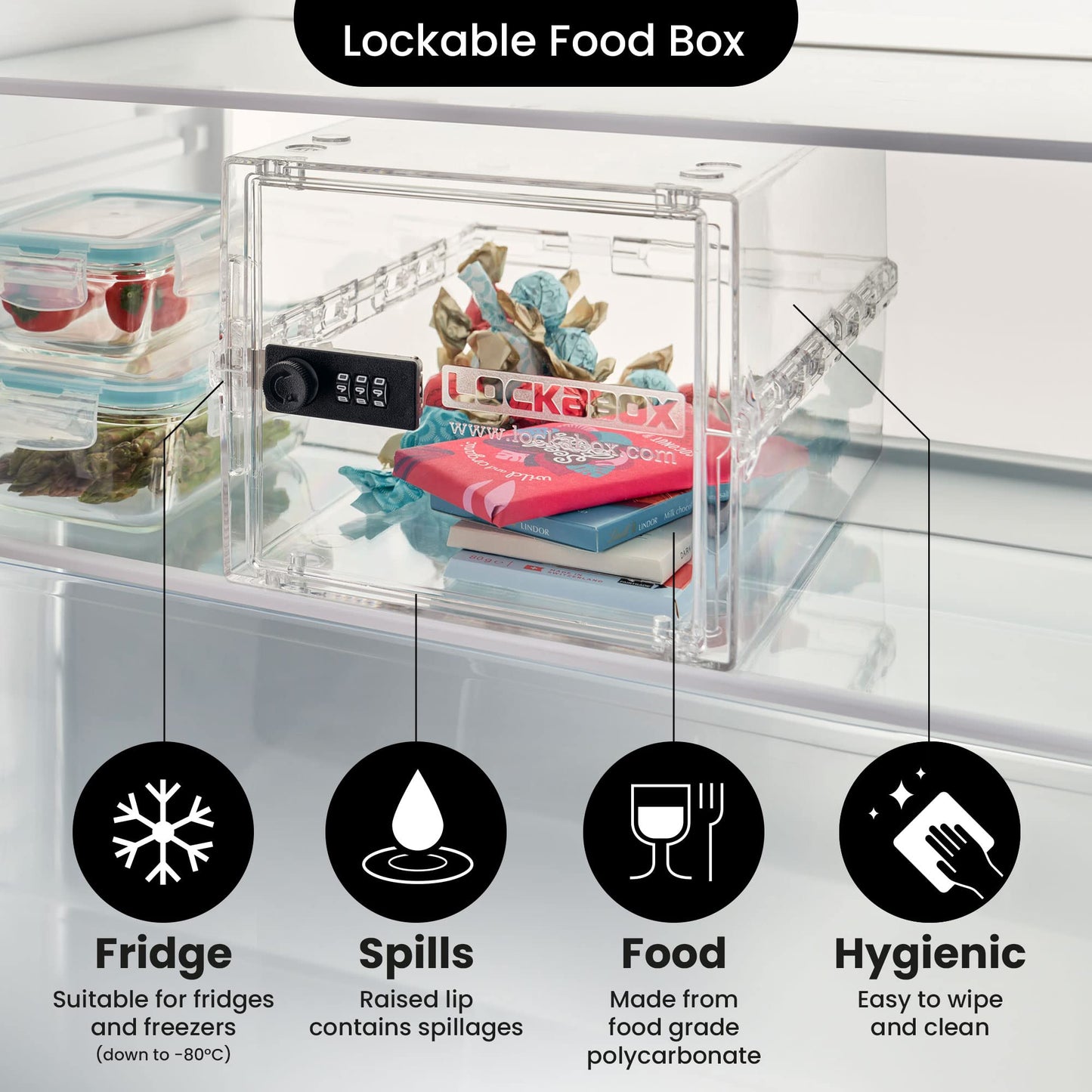 Lockabox One™ | Premium Lock Box | Medium Combination Lock Box For Food, Medicine & Home Safety | External Size 12 x 8 x 6.6 inches (Crystal)