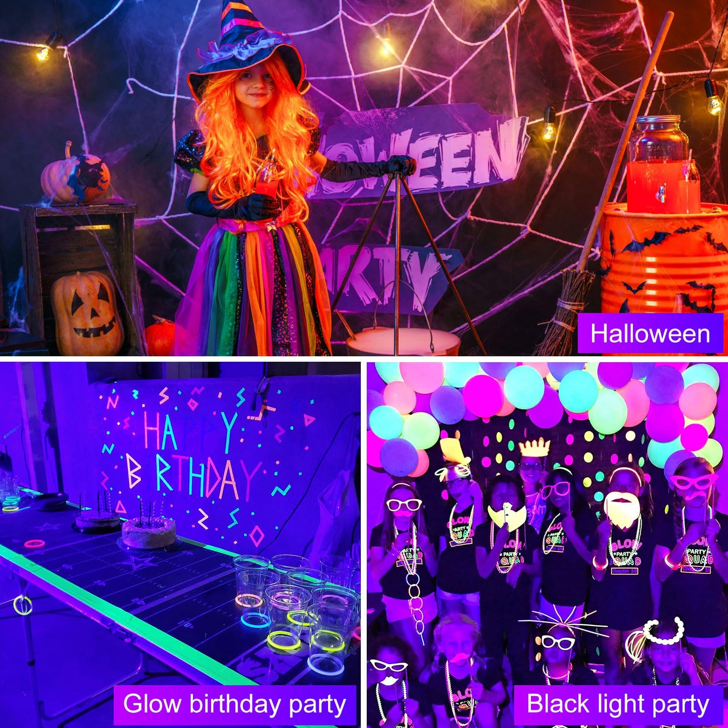 DJPTYGCK 2-in-1 Glow Party Black Light Disco Ball, Sound Activated Strobe DJ Light for Halloween, Christmas & Birthday Parties