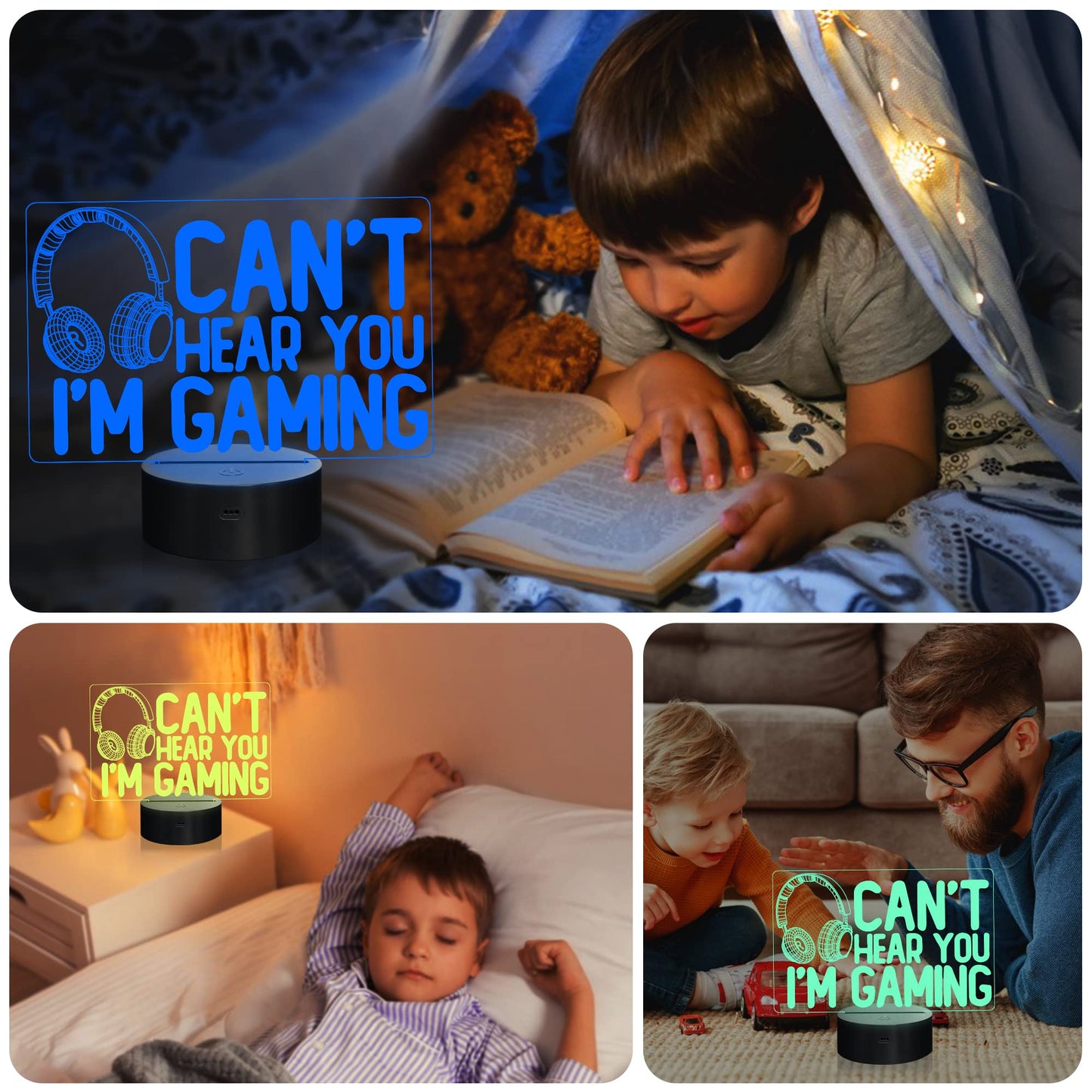 YuanDian “Can’t Hear You I’m Gaming” Night Light, Gamer 3D Illusion Lamp with Headset Design, 16 Color LED, Touch & Remote Control Gift for Men, Teens & Kids