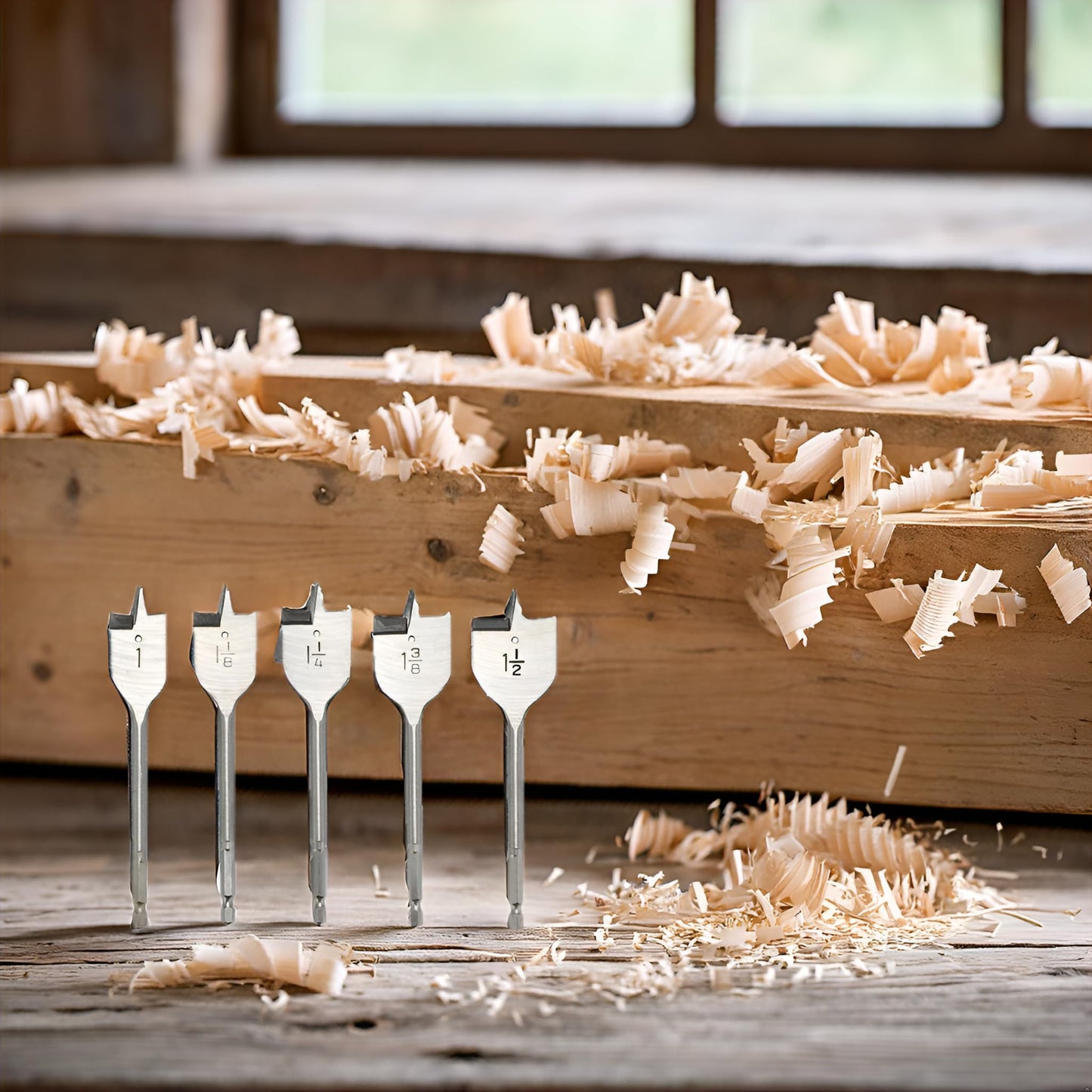 BlueNatHxRPR 5 PCS 1" to 1-1/2" Wood Spade Drill Bit Set Wood Paddle Flat Bits