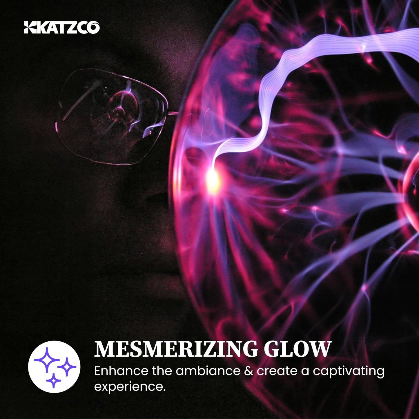 Katzco 7" Plasma Ball Lamp – Touch & Sound Sensitive Electric Globe with Lightning Effects, Plug-In Energy Sphere for Parties & STEM Learning