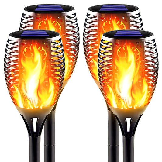 Awethone Solar Torch Lights 4 Pack, Ultra-Bright Flickering Flame Outdoor Tiki Torches, Waterproof Garden Pathway Lighting