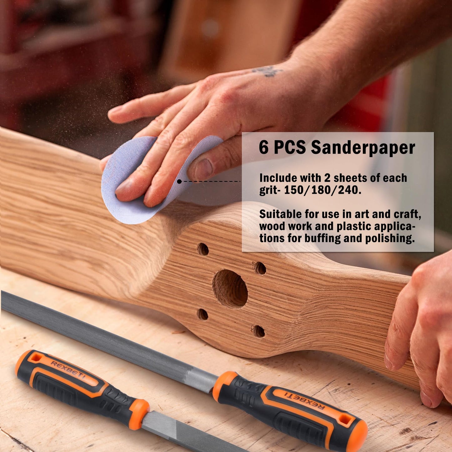 REXBETI 25-Piece Metal File Set with 12 Needle Files, Sandpaper, Brush & Gloves – Premium T12 Alloy Steel, Flat/Triangle/Round Files, Carry Case