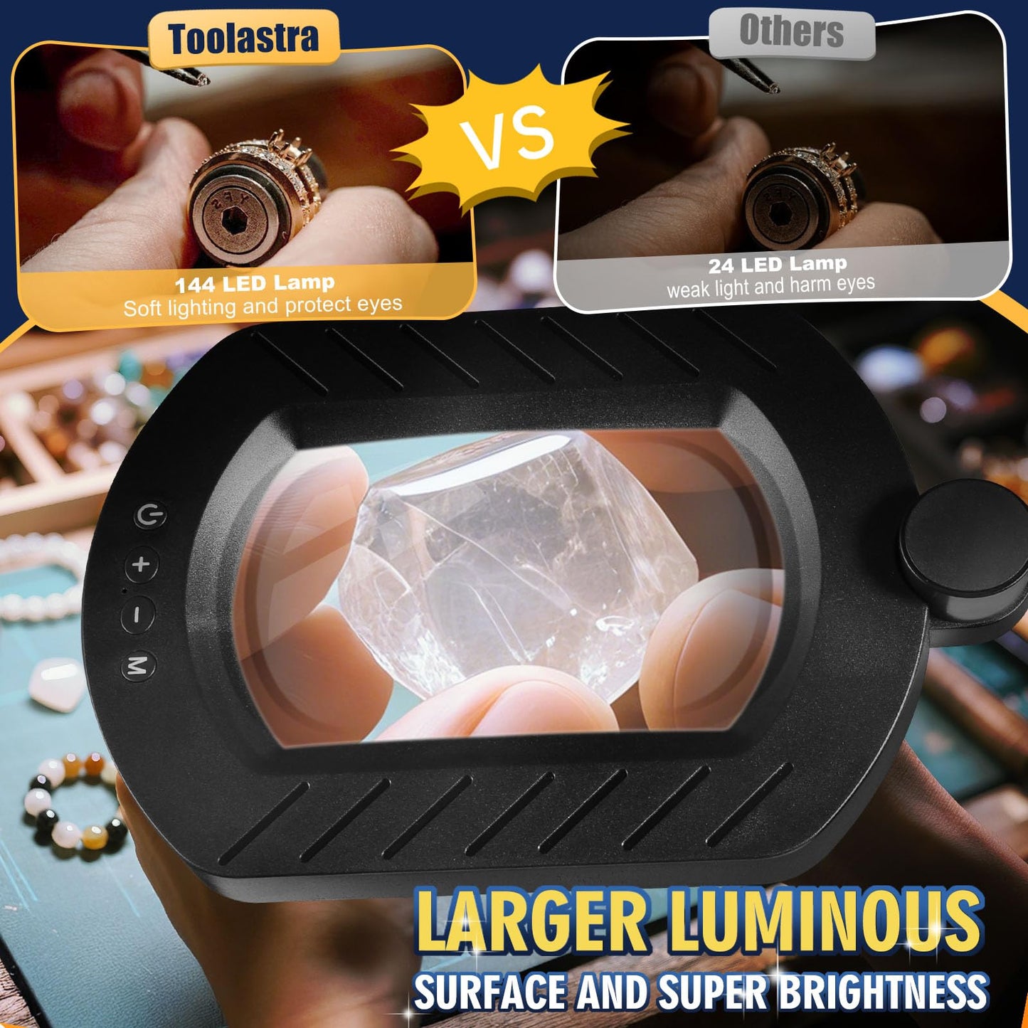 12X LED Magnifying Glass with Stand, 144 LEDs, 5 Color Modes & 10 Brightness Levels, Hands-Free Desk Lamp for Craft, Reading & Close Work