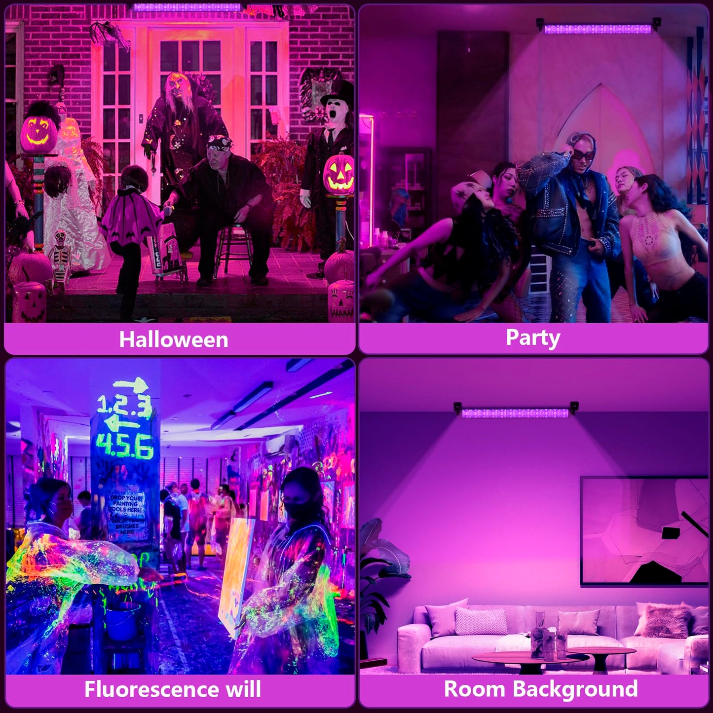 48W LED Black Light Bar with Remote and Switch,Blacklight Bars with Plug and 6.5ft Cord,Black Light for Glow Party,Halloween,Bedroom,1 Pack