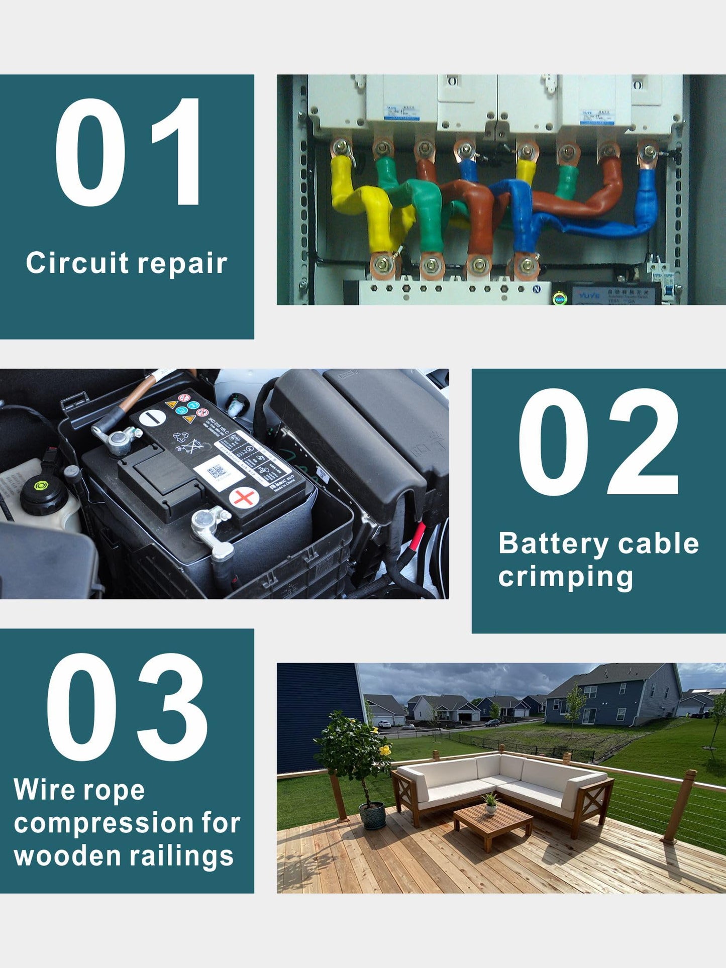 10 Ton Hydraulic Battery Cable Crimper – Single-Hand Return, 9 Hex Dies for 12-2/0 AWG, 180° Rotating Head, Pro Terminal Tool for Car/RV/Marine Power