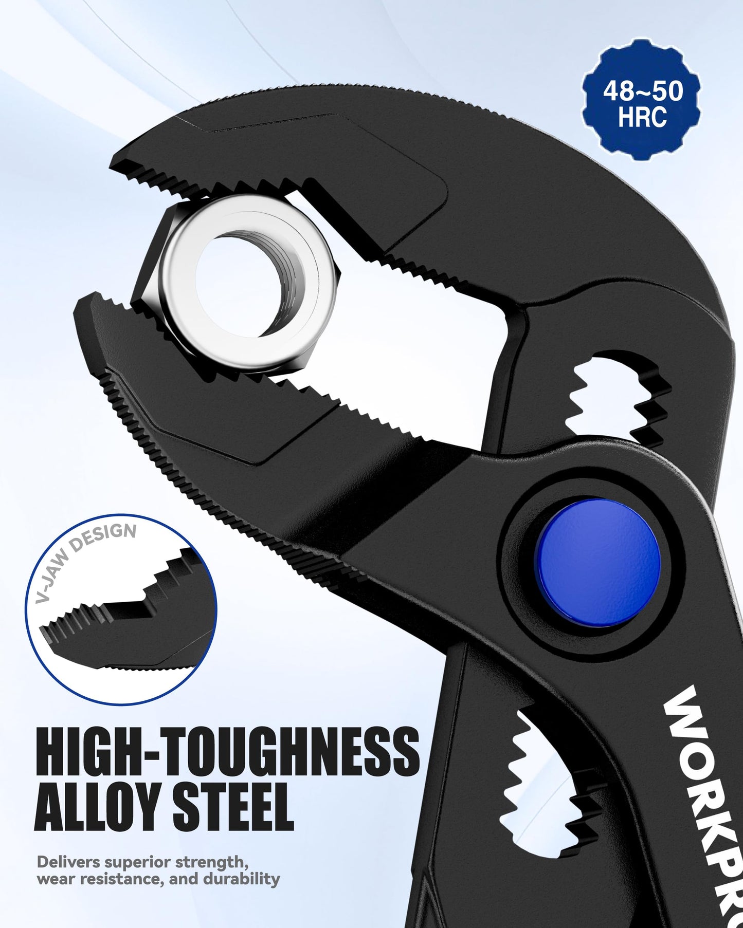 WORKPRO 4-Inch Mini Water Pump Pliers, Adjustable Groove Joint with 15-Position Push-Lock & V-Jaw, Ideal for Tight Spaces & Multi-Surface Grip