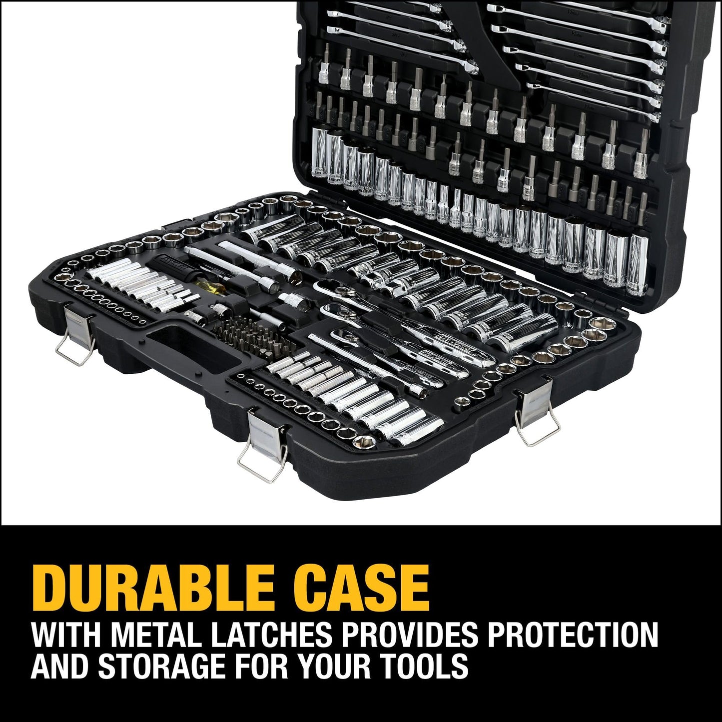 DEWALT 247-Piece Mechanic Tool Set, 1/4, 3/8 & 1/2 in. Drive, SAE Sockets, Ratchets, Wrenches & Hex Keys, Polished Chrome (DWMT81535)