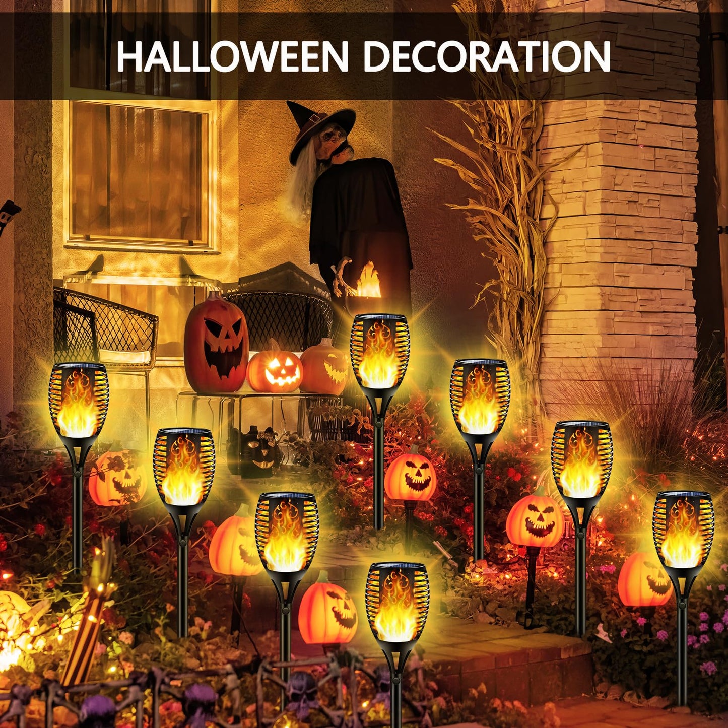 4PC Solar Torch Lights 43" Outdoor, 96 LED Flickering Flame Pathway Garden Lights, Waterproof, Auto On/Off, Christmas Decor