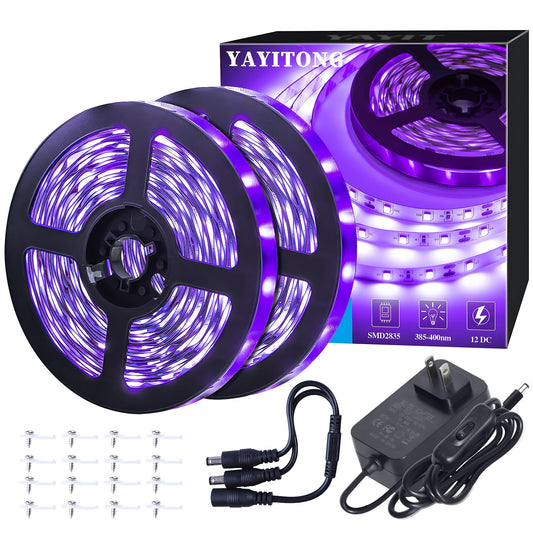 YAYIT 40 Foot Led Black Light Strip Kit, 720 Units Led, 12V Flexible Blacklight Fixtures, Non-Waterproof