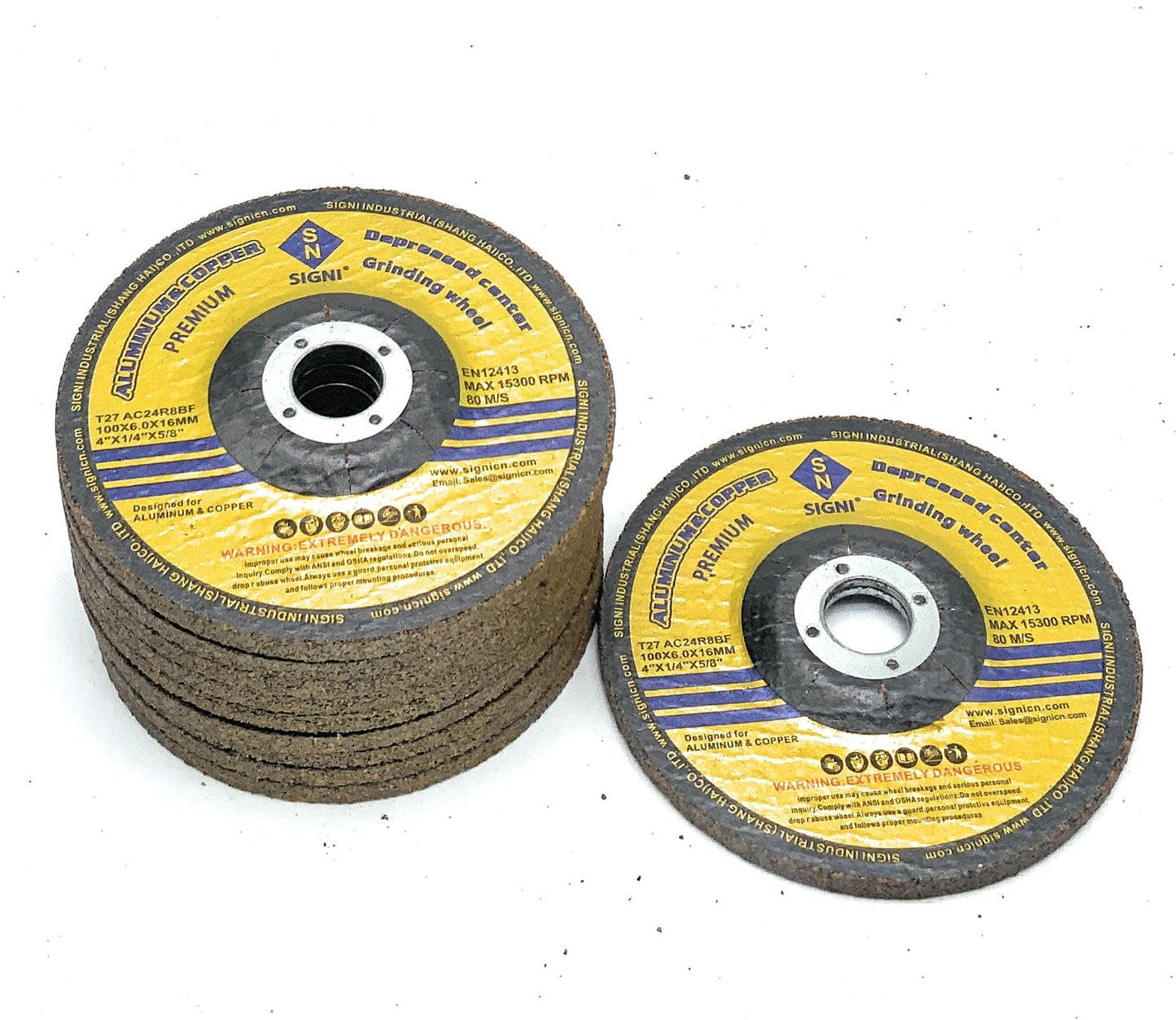 SIGNI Aluminum Grinding Wheel 4 inch for Aluminum Copper Non-Ferrous 10 Pack (Not Load While Grinding) (6mm Thickness)