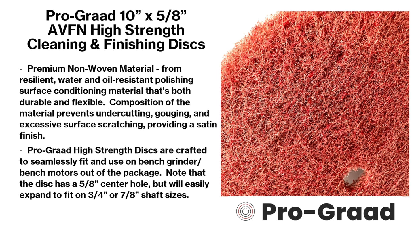 Pro-Graad 2 Pack 10” x 5/8” Very Fine (AVFN) High Strength Non-Woven Buffing, Blending, Cleaning, Light Deburring & Finishing Discs, 28074, Pack of 2