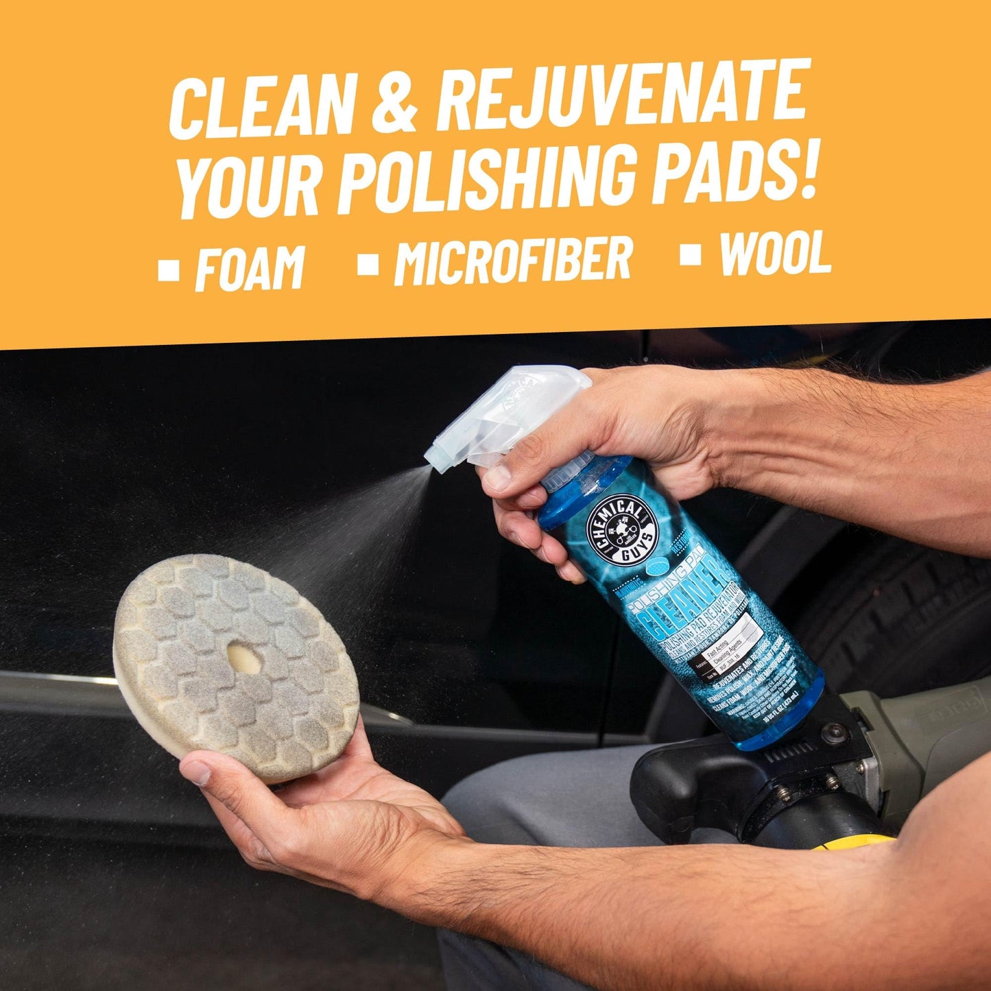 Chemical Guys BUF_333_16 Foam and Wool Polishing Pad Cleaner, Citrus-Based, 16 fl oz