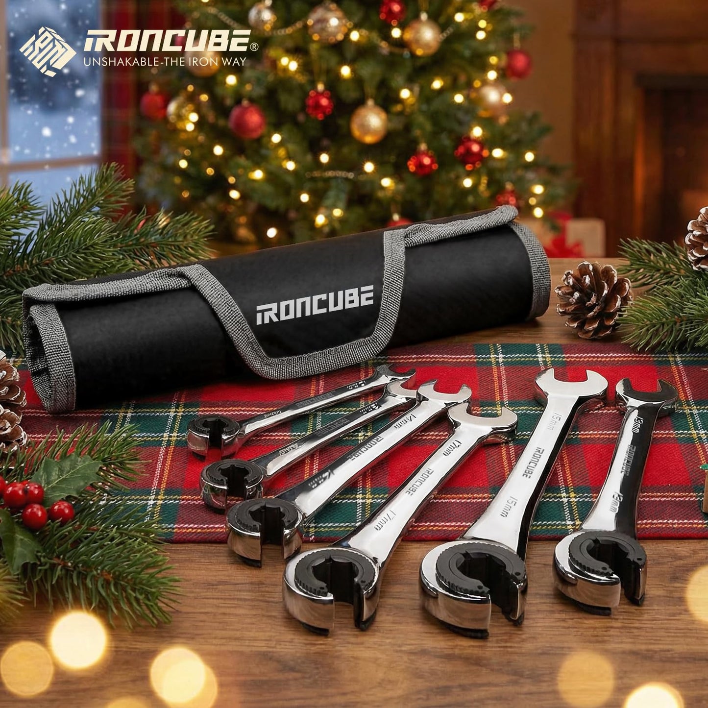 ironcube Brake Line Wrench Set: Metric 10-17mm - Ratcheting Open-end for Nuts on Fuel, Brake or Air Conditioning Lines