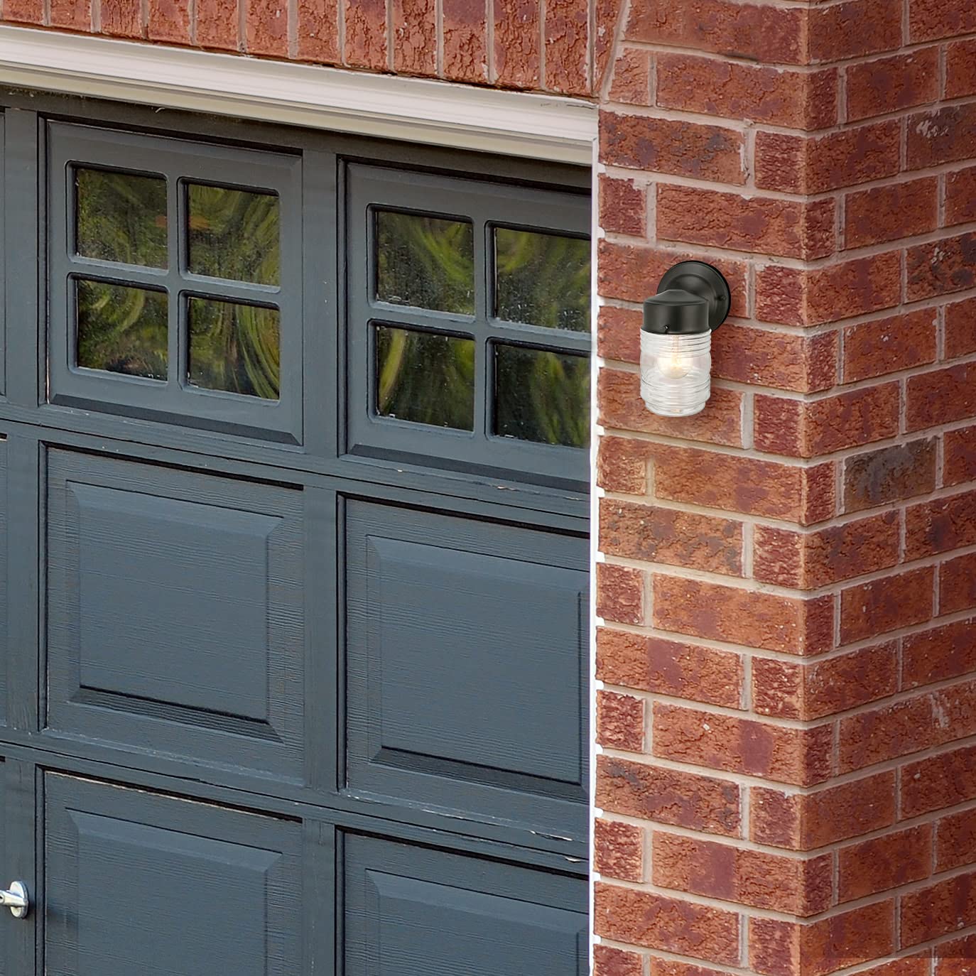 Design House Matte Black Outdoor Wall Light, Jelly Jar Clear Ribbed Glass, Dimmable, Wet Rated, LED-Compatible, 5.25"x7.5"