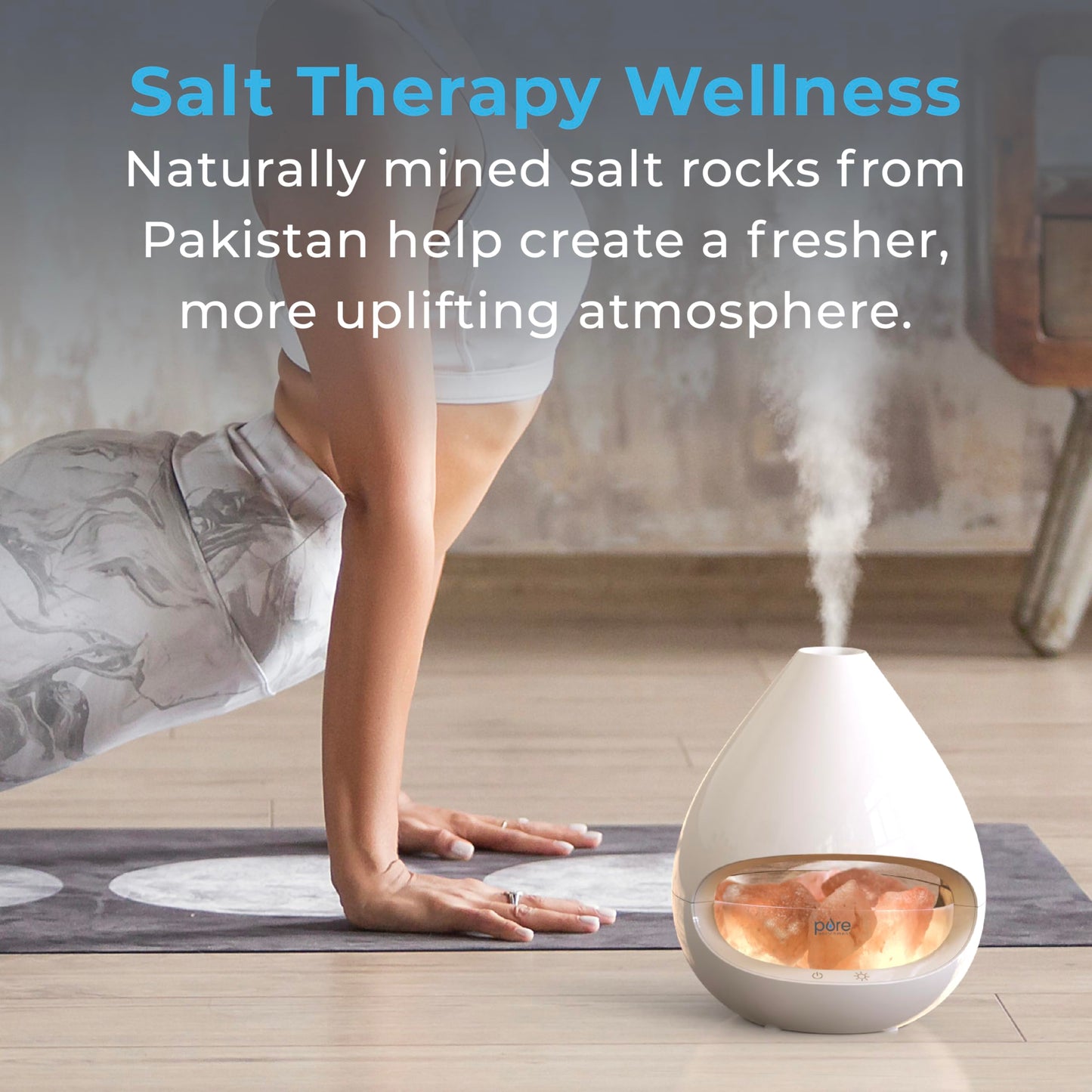 Pure Enrichment PureGlow Crystal 2-in-1 Himalayan Salt Lamp & Ultrasonic Essential Oil Diffuser, 160ml, 16-Hour Glow, White