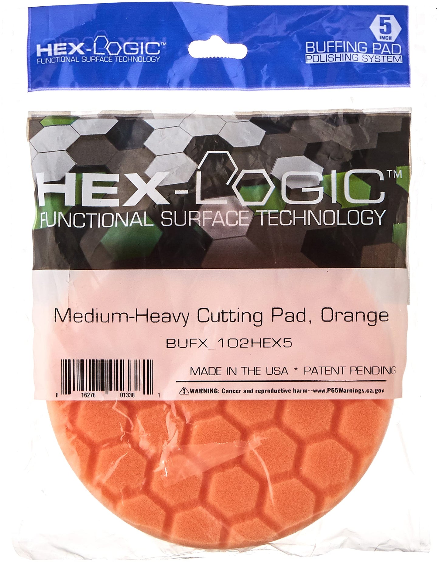 Chemical Guys BUFX_102_HEX5 Hex-Logic Medium-Heavy Cutting Pad, Orange, 5.5" Pad Made for 5" Backing Plates, 1 Pad Included