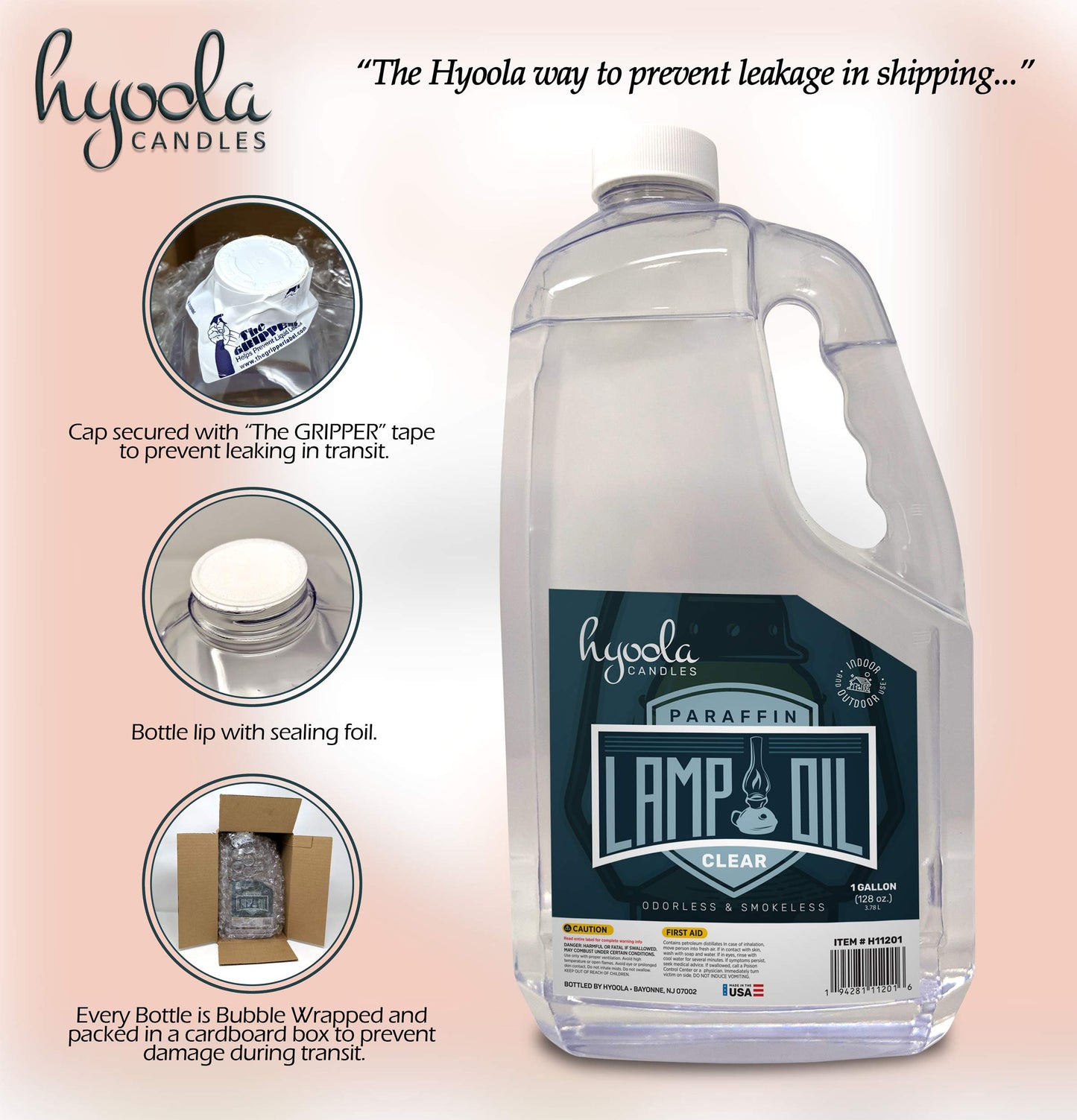 HYOOLA 1-Gallon Liquid Paraffin Lamp Oil, Clear & Smokeless, Odorless Ultra-Clean Fuel for Indoor & Outdoor Use, 2-Pack